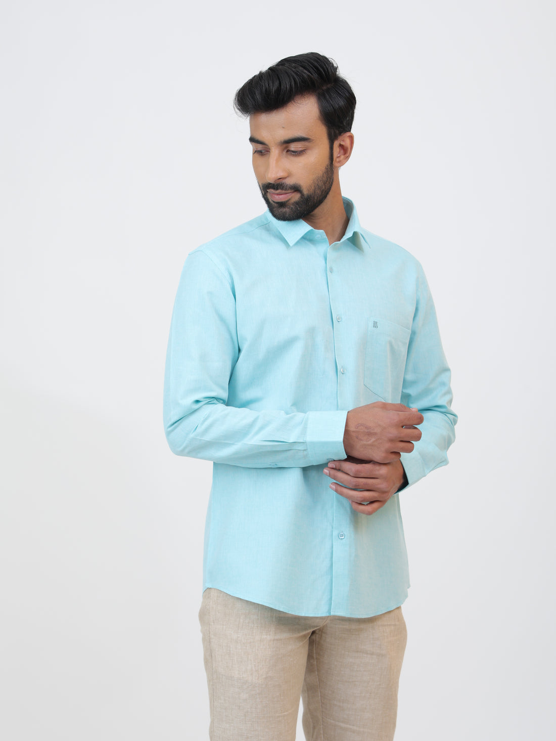 Pale Turquoise Cotton Linen Shirt