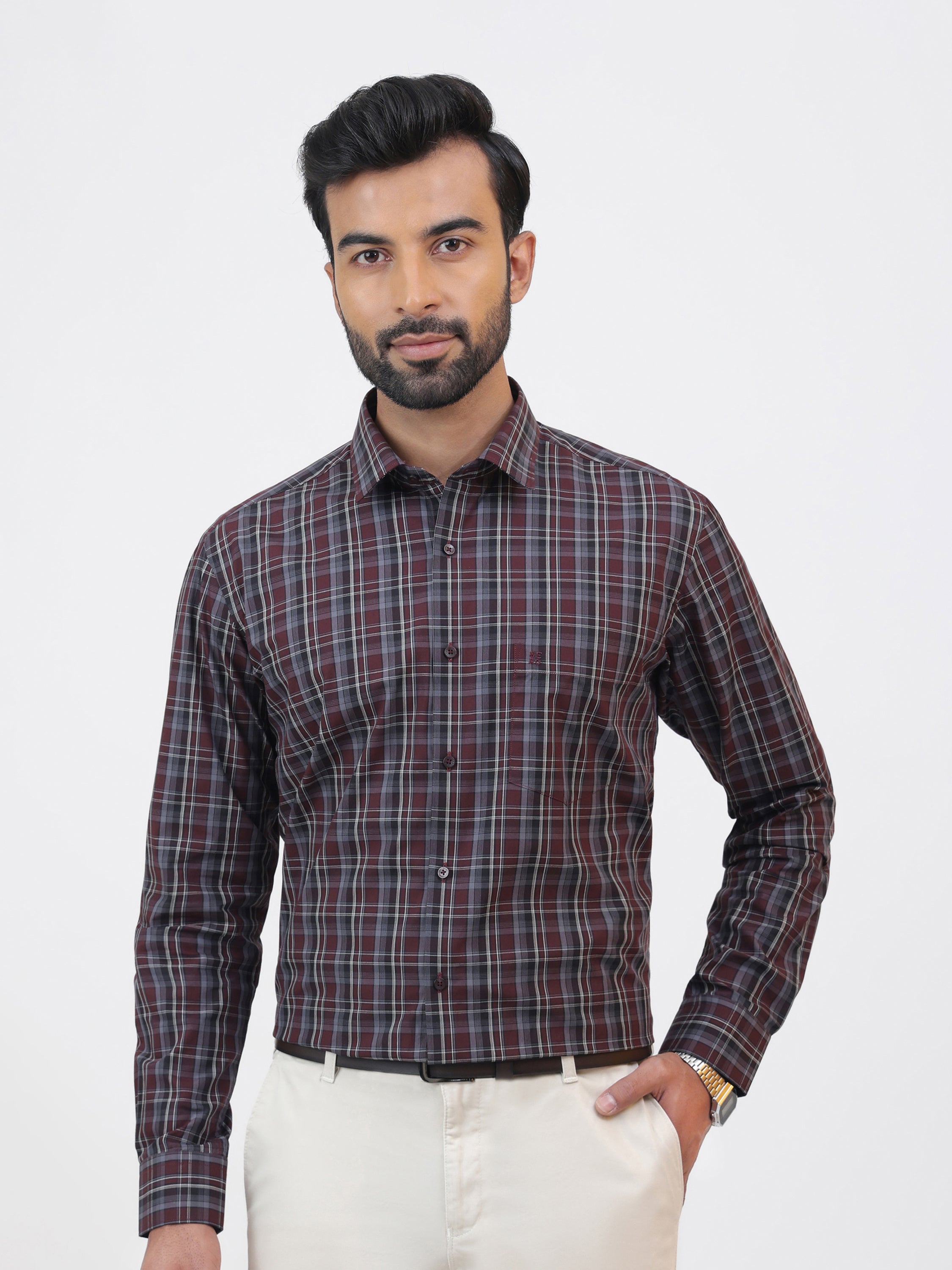 Earthy Mulberry Check Shirt