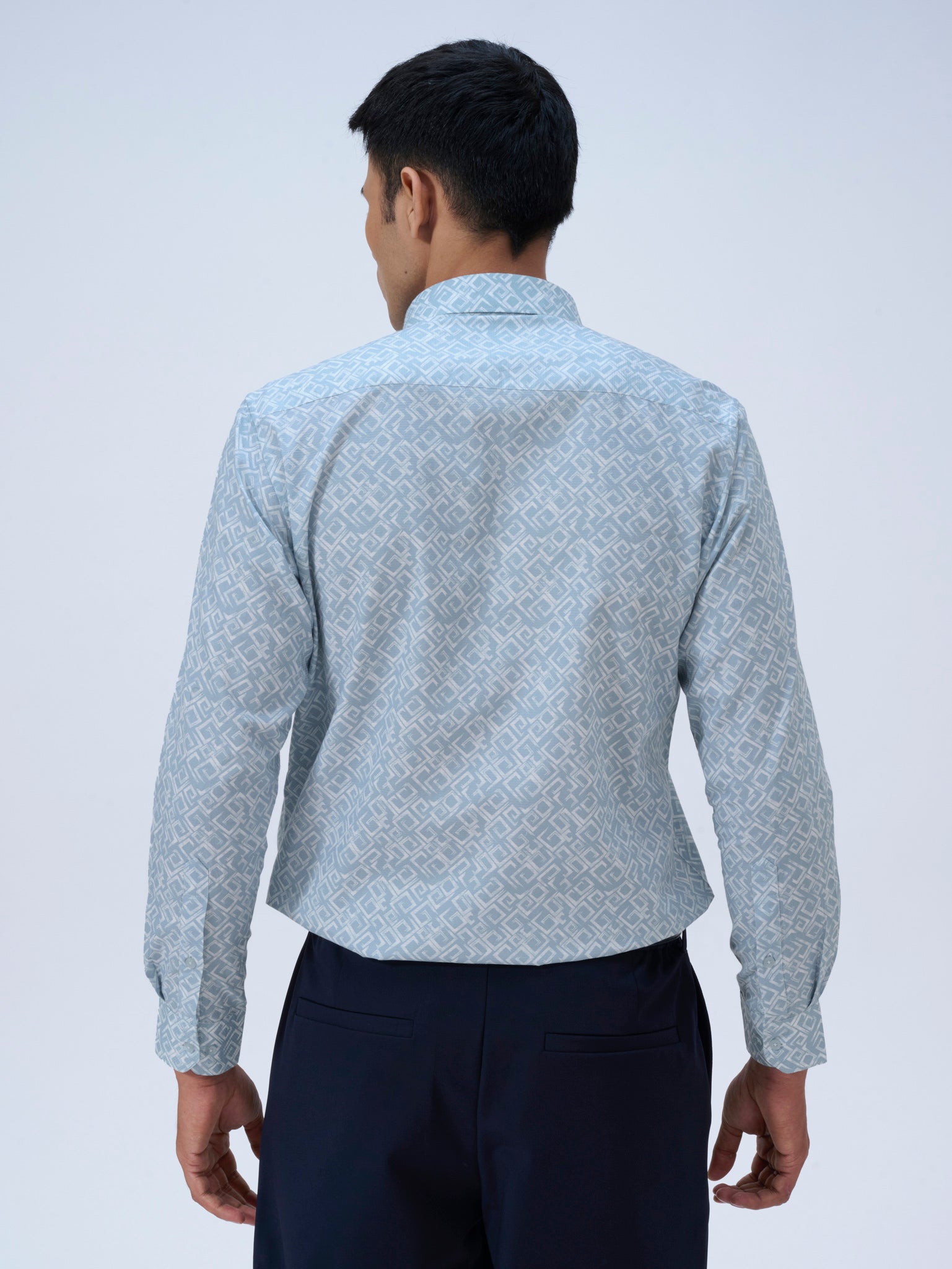 Mist Blue Maze Print Shirt