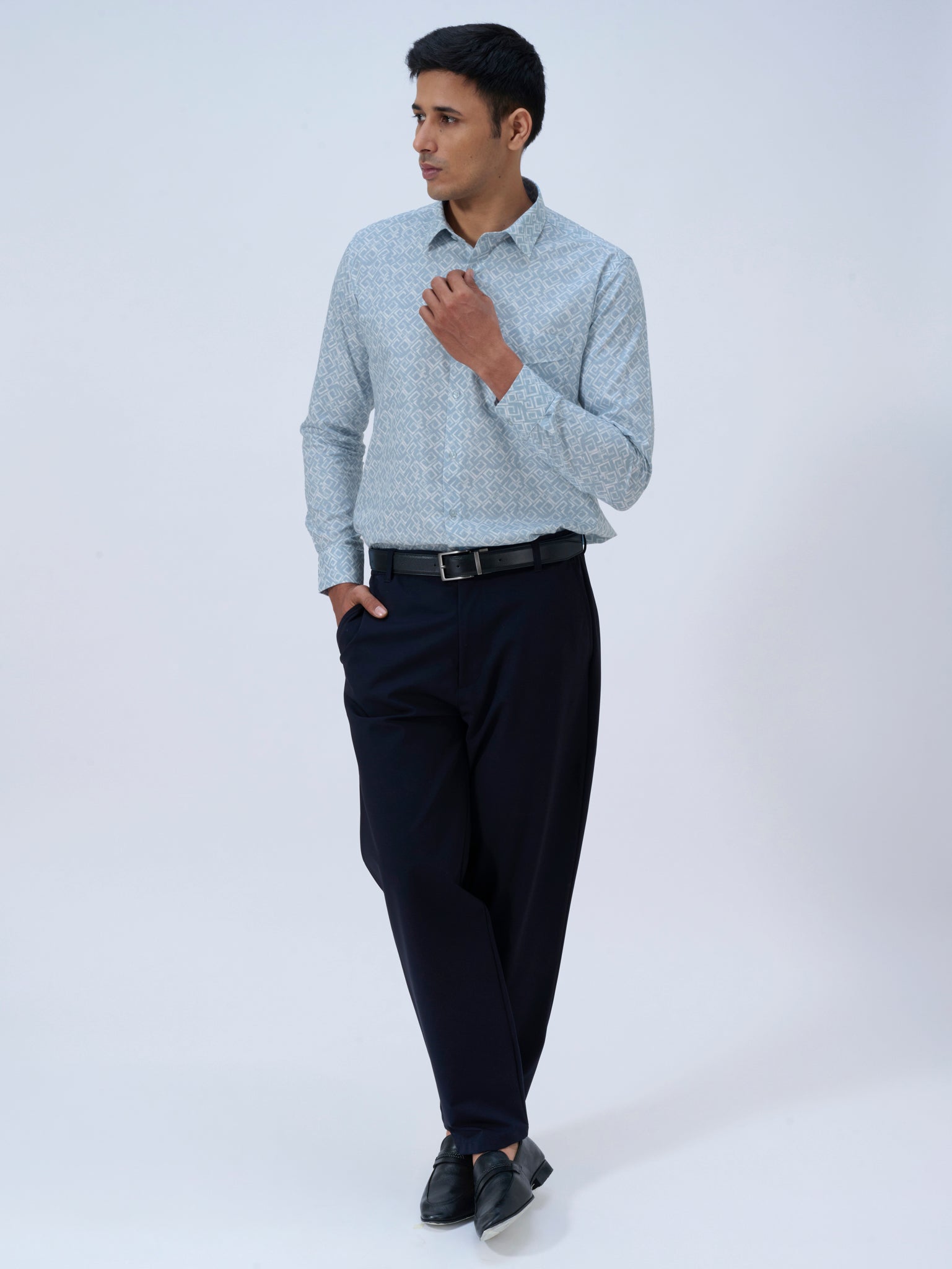 Mist Blue Maze Print Shirt