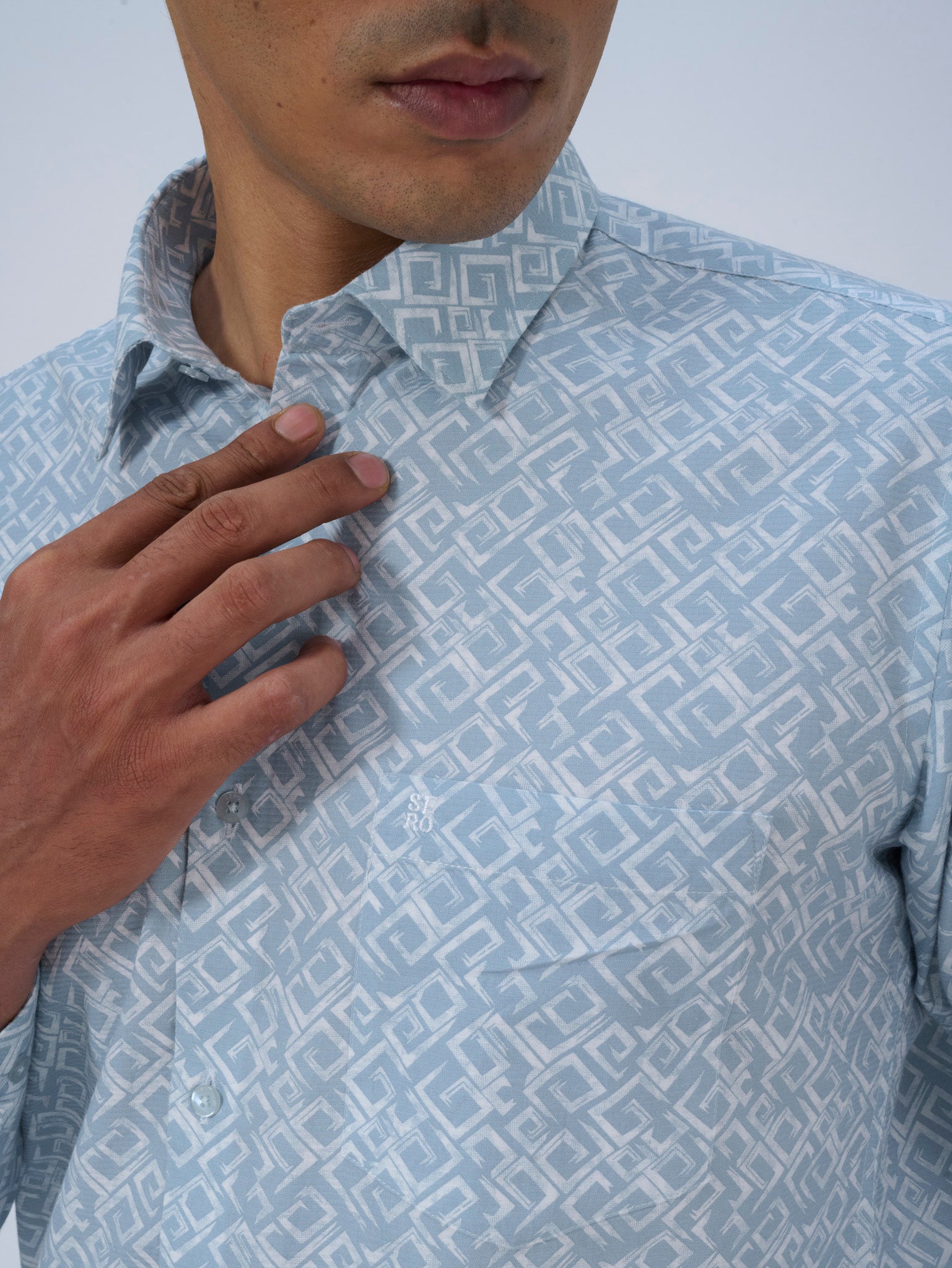 Mist Blue Maze Print Shirt
