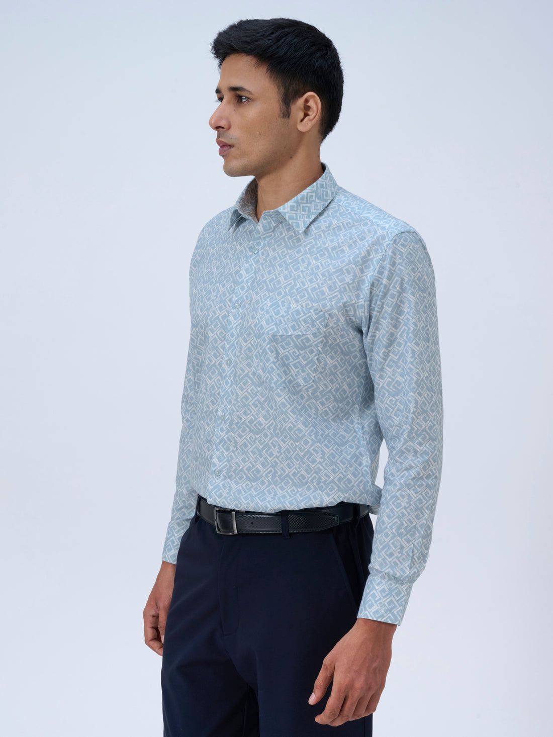 Mist Blue Maze Print Shirt