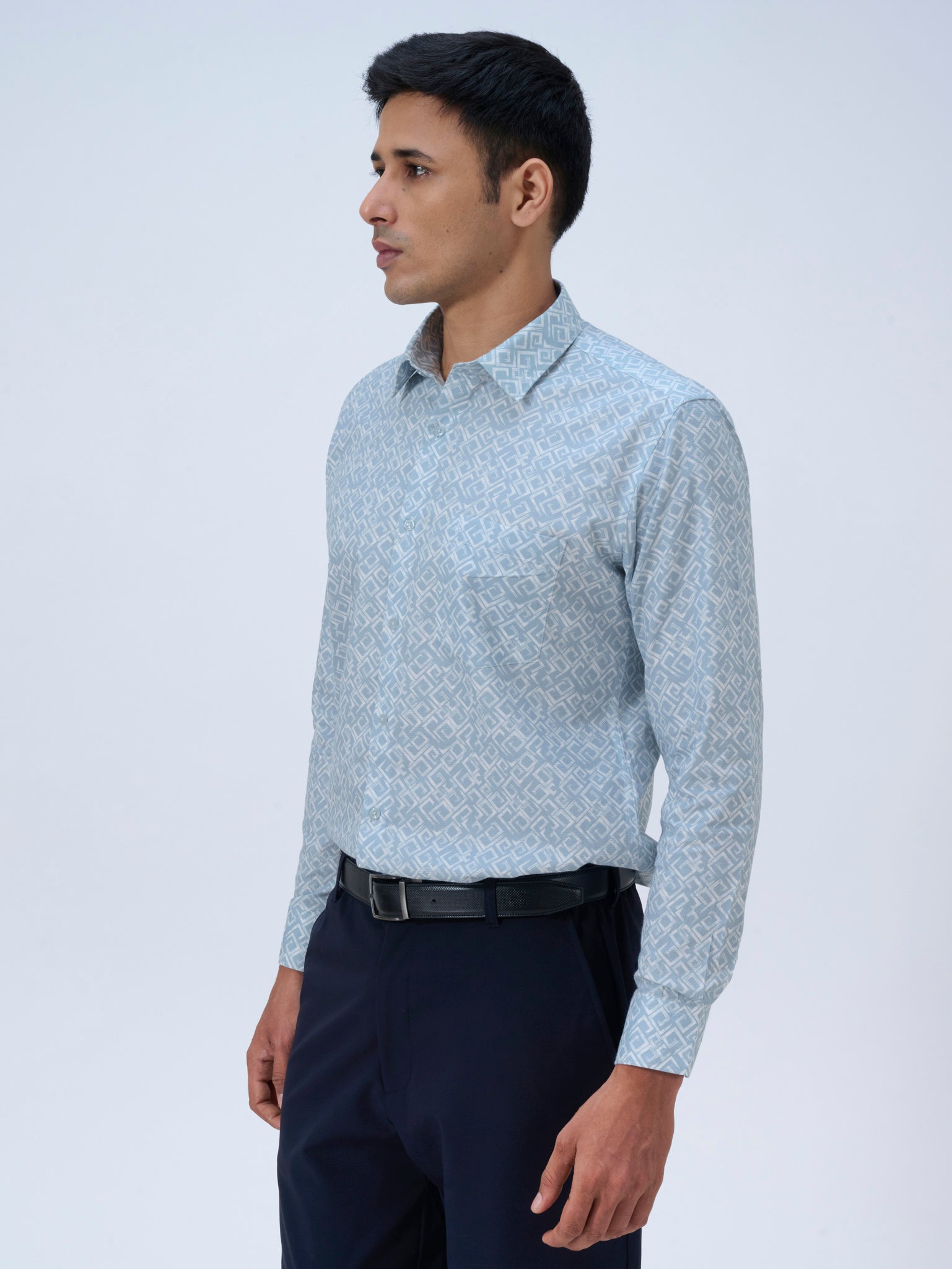 Mist Blue Maze Print Shirt