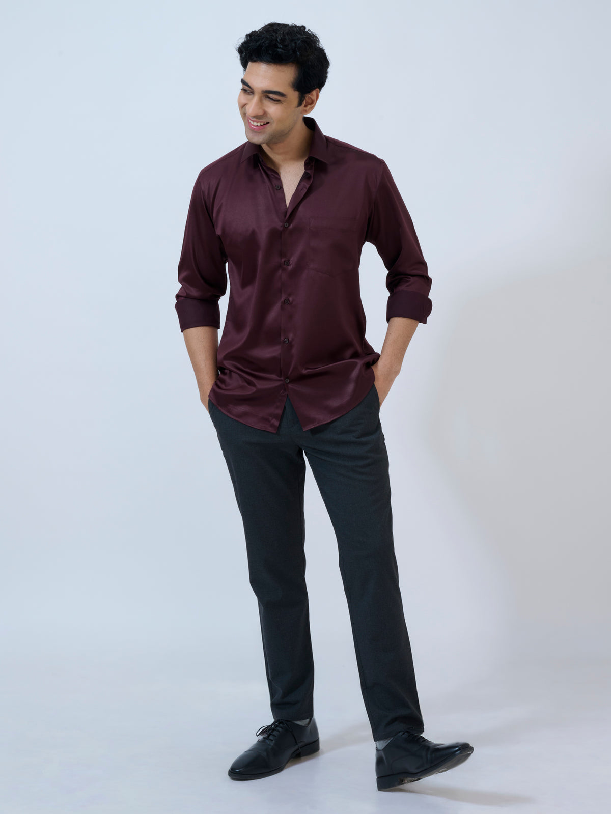 Mulberry Wine Satin Shirt