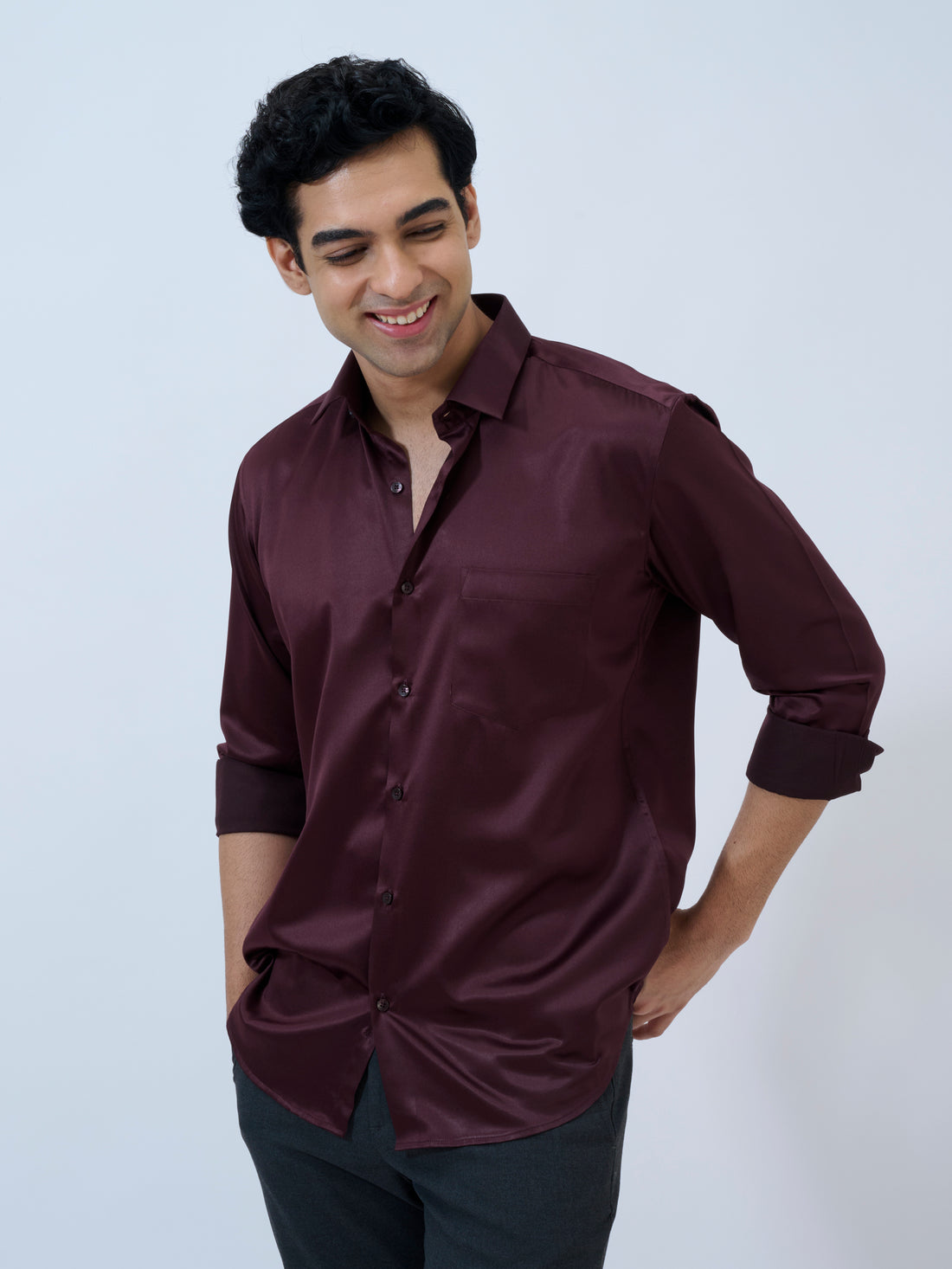 Mulberry Wine Satin Shirt