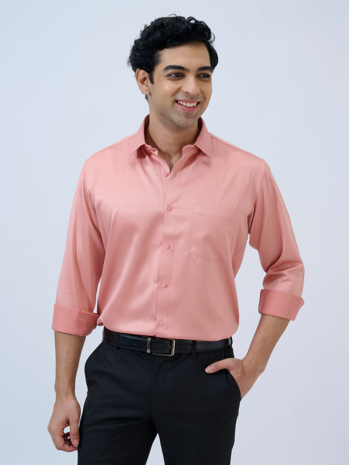 Peach Pink Satin Shirt