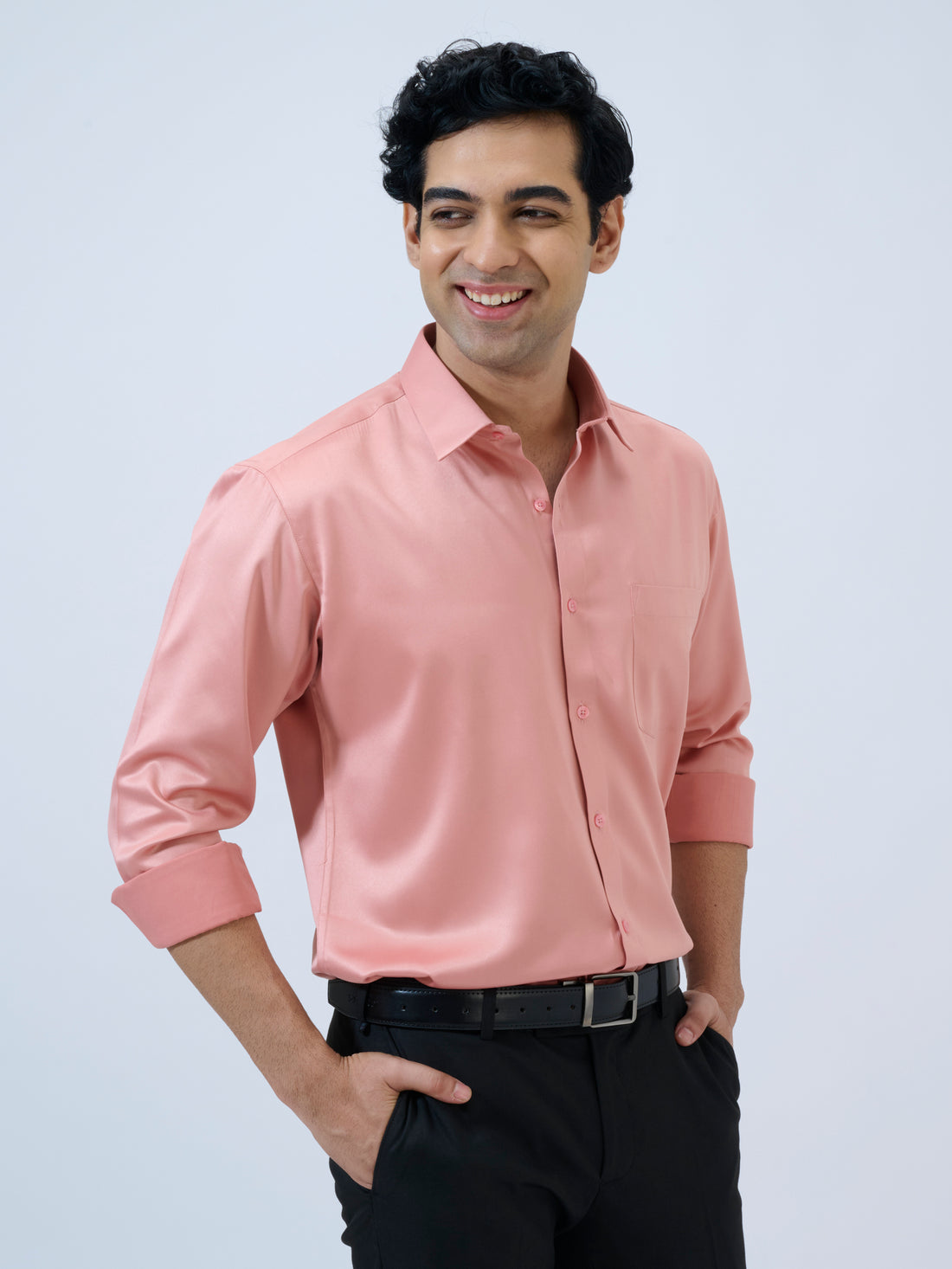 Peach Pink Satin Shirt