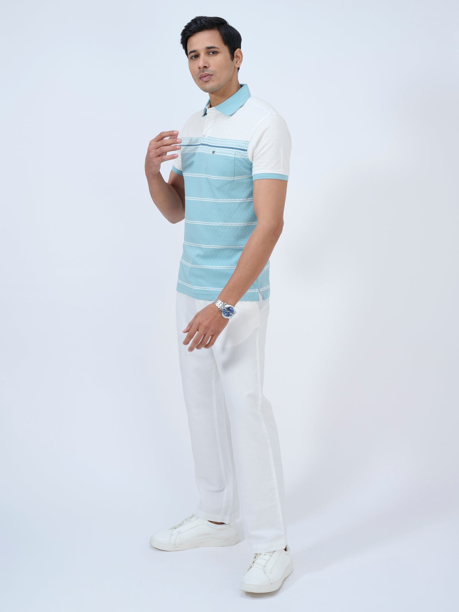 Atmospheric Blue Striped Polo T-Shirt
