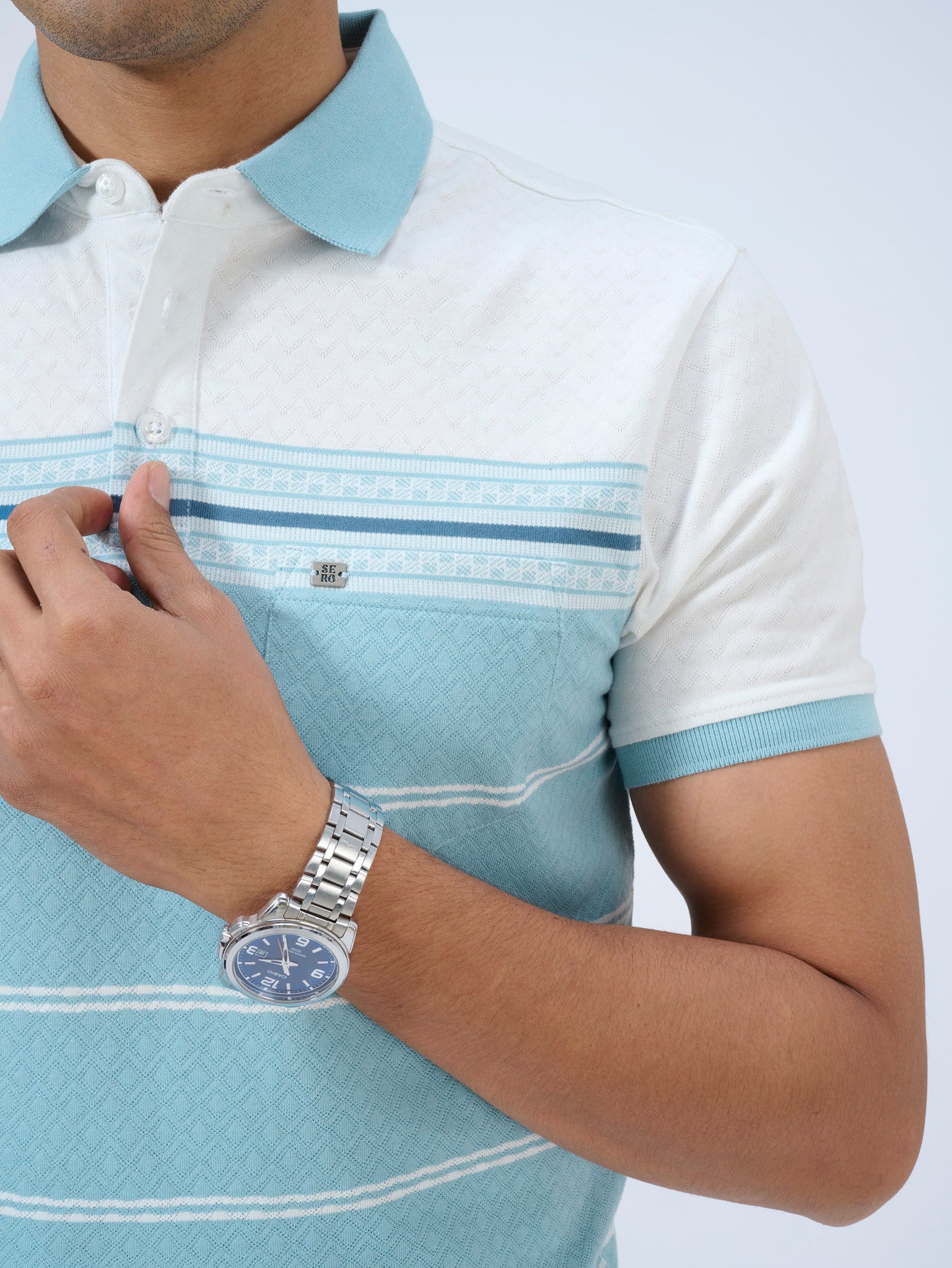 Atmospheric Blue Striped Polo T-Shirt