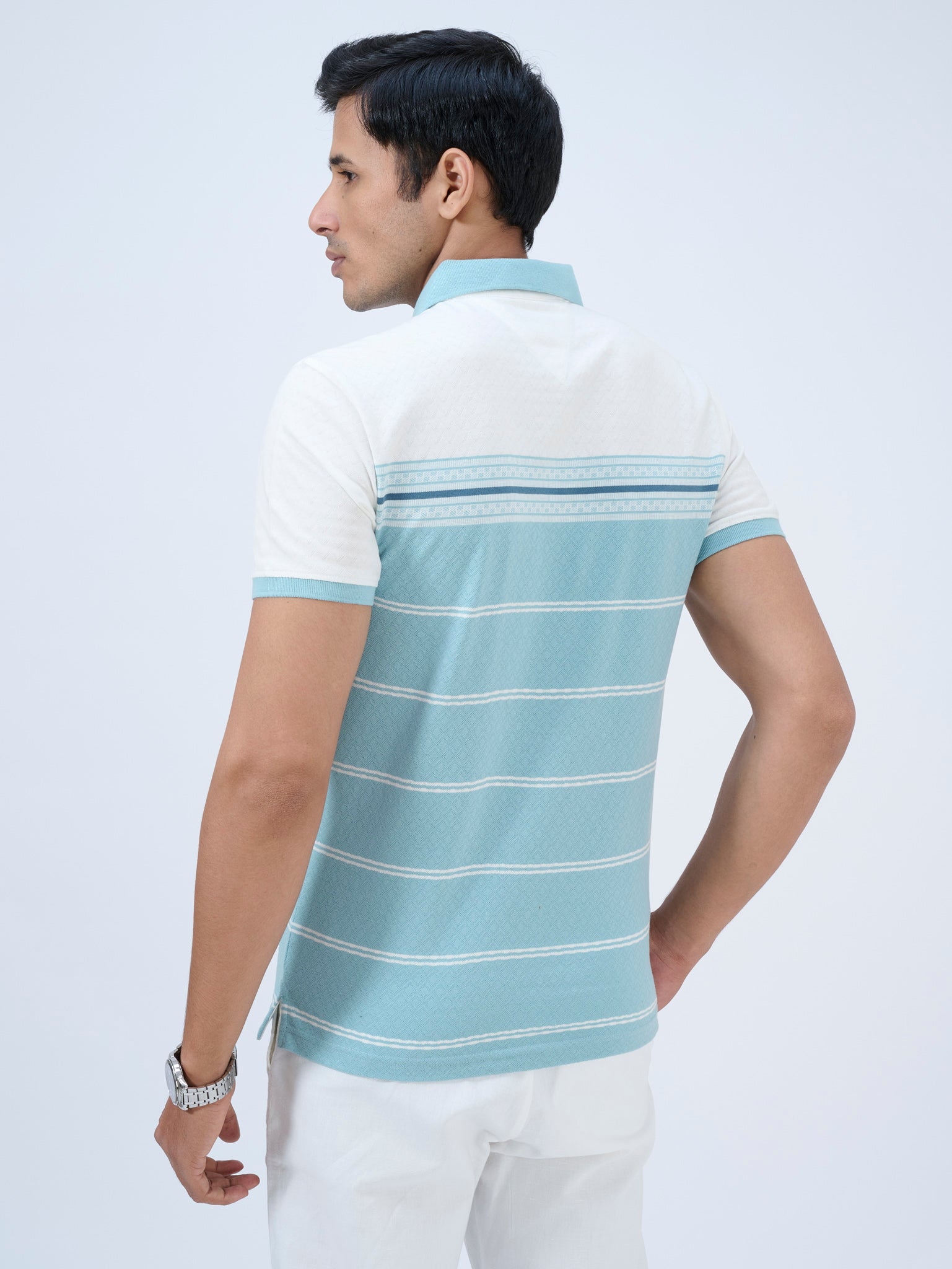 Atmospheric Blue Striped Polo T-Shirt