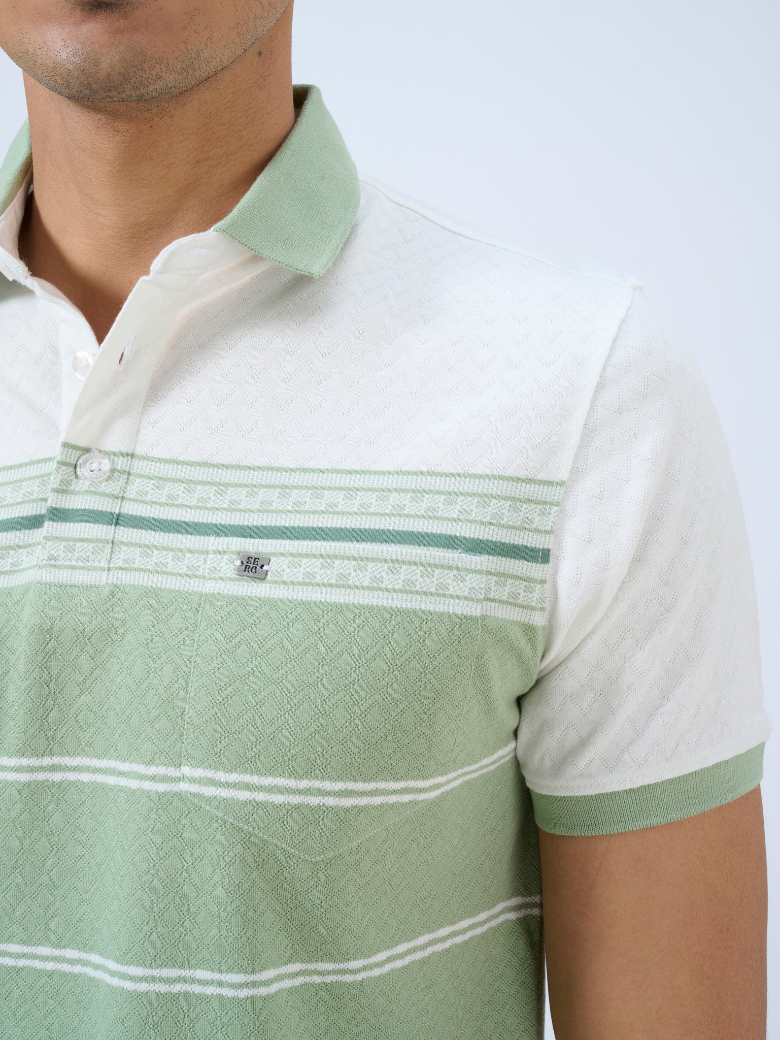Soft Olive Striped Polo T-Shirt