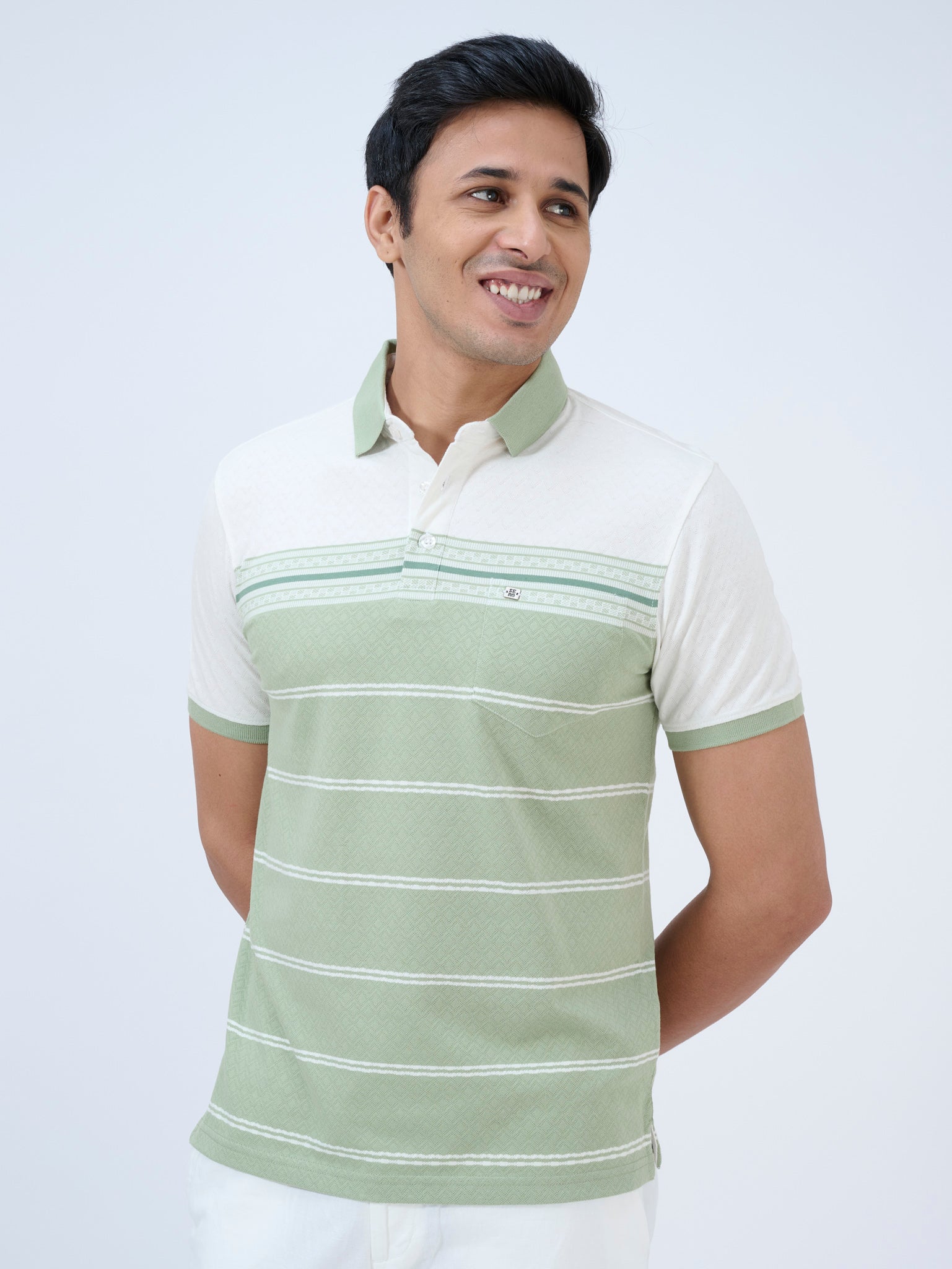 Soft Olive Striped Polo T-Shirt