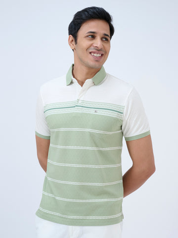Soft Olive Striped Polo T-Shirt