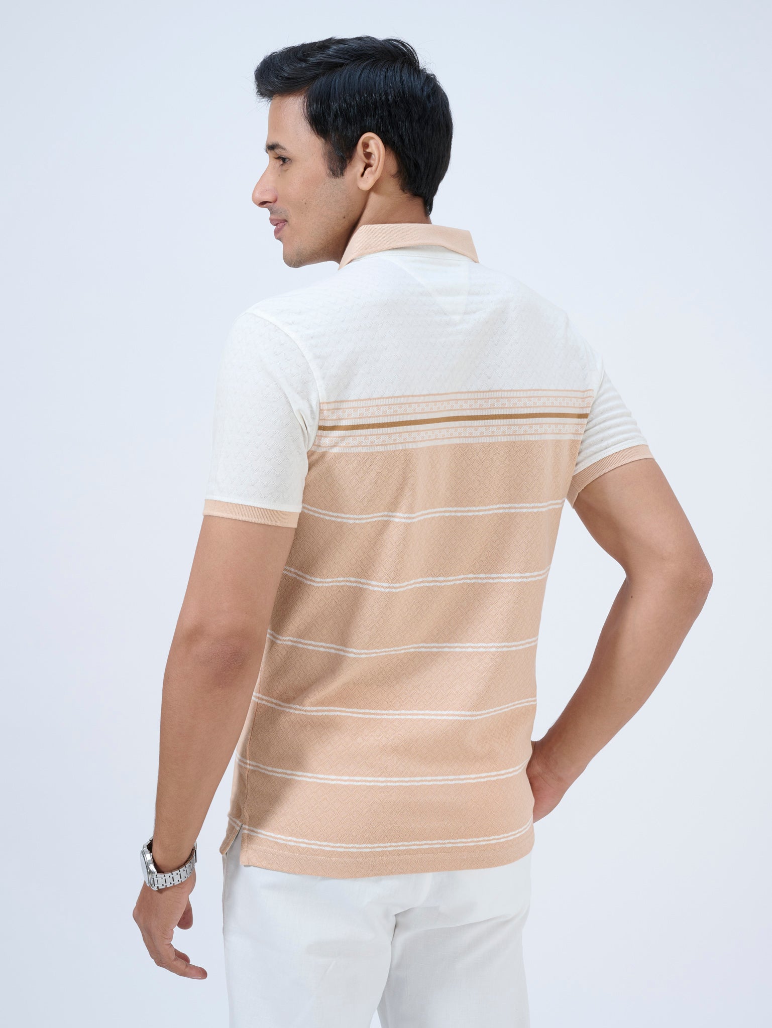 Peach Fizz Striped Polo T-Shirt