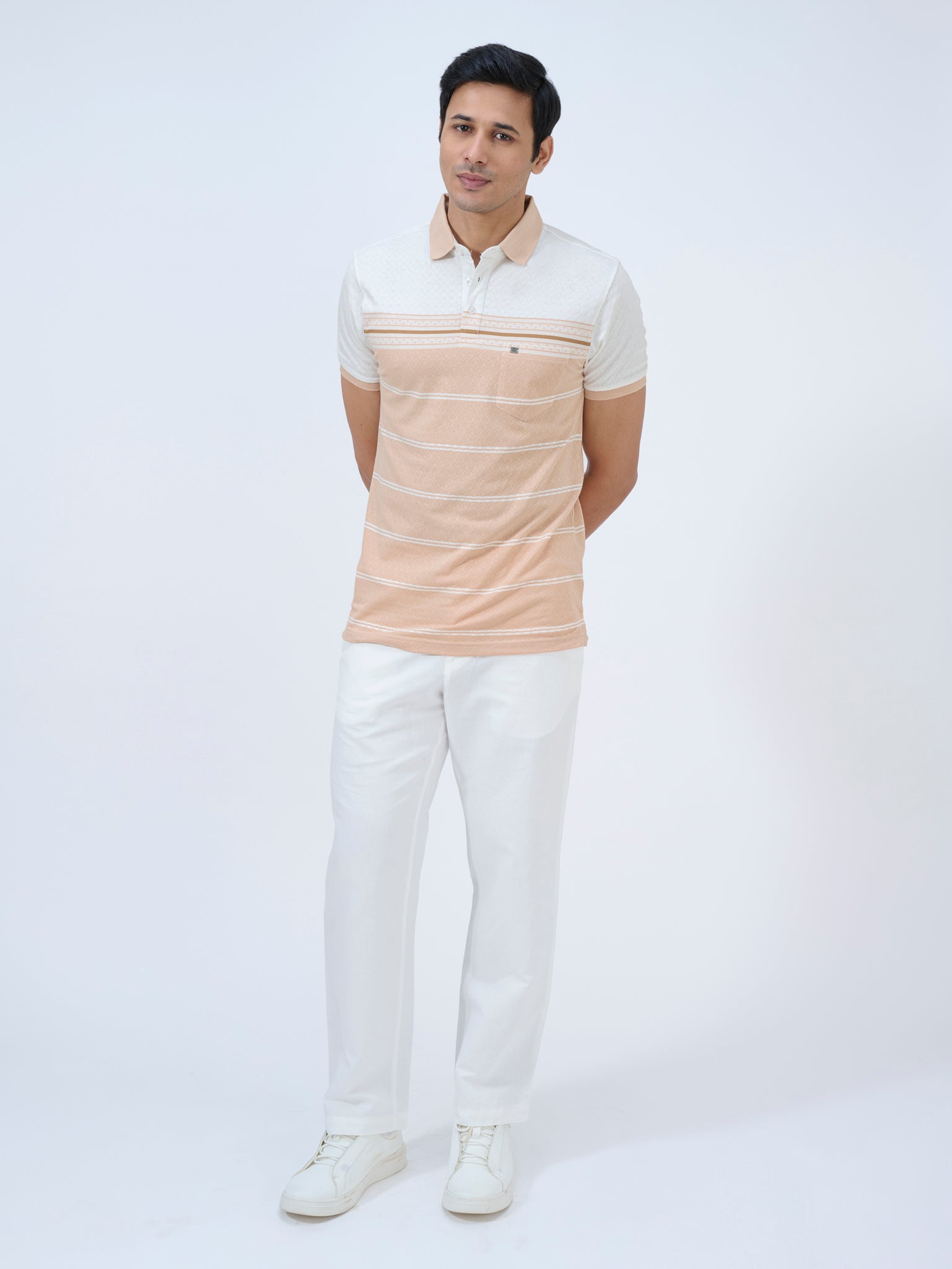 Peach Fizz Striped Polo T-Shirt