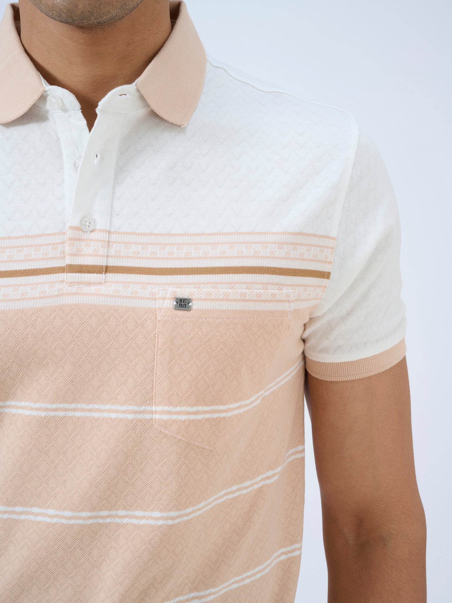 Peach Fizz Striped Polo T-Shirt