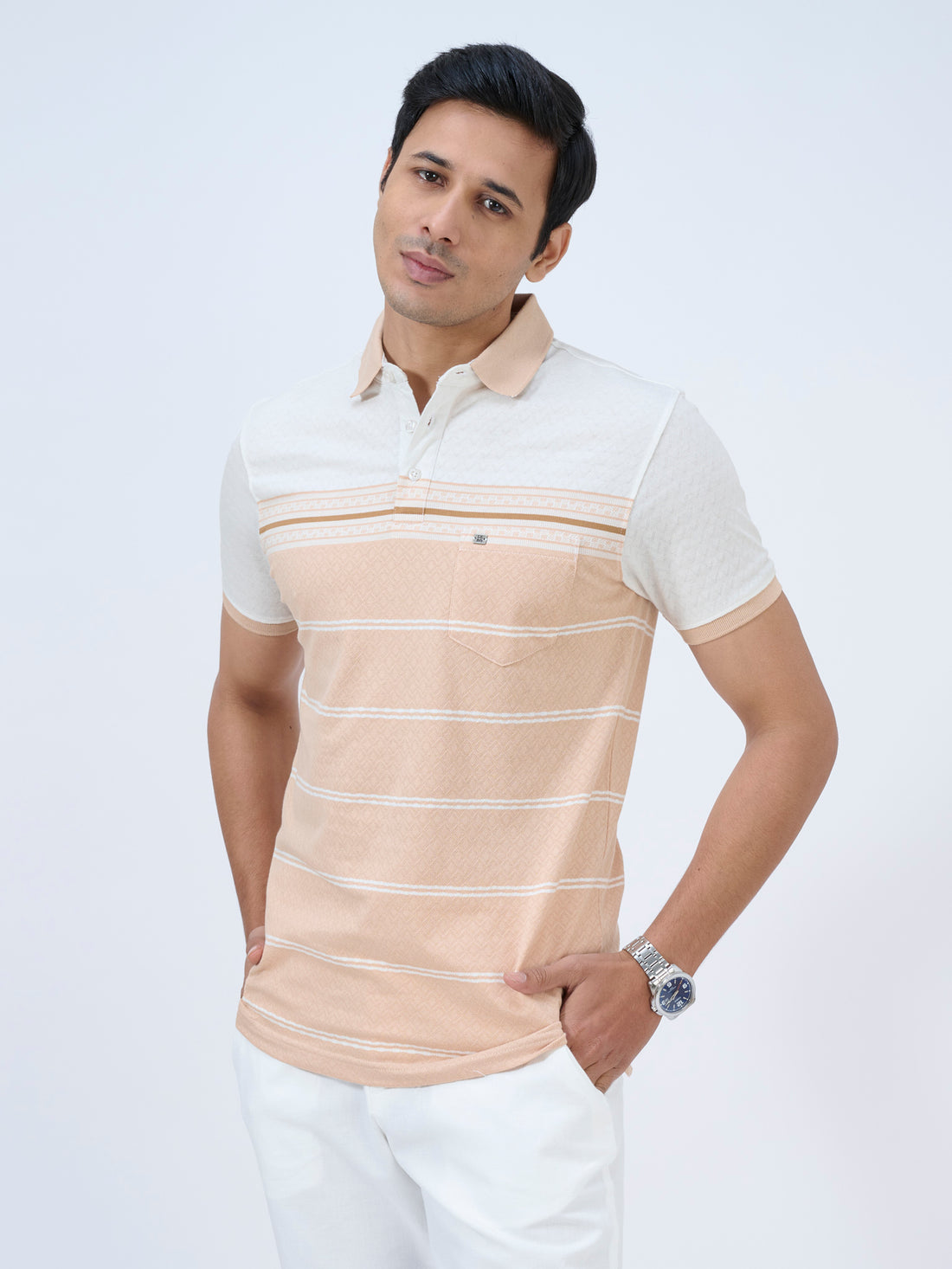 Peach Fizz Striped Polo T-Shirt