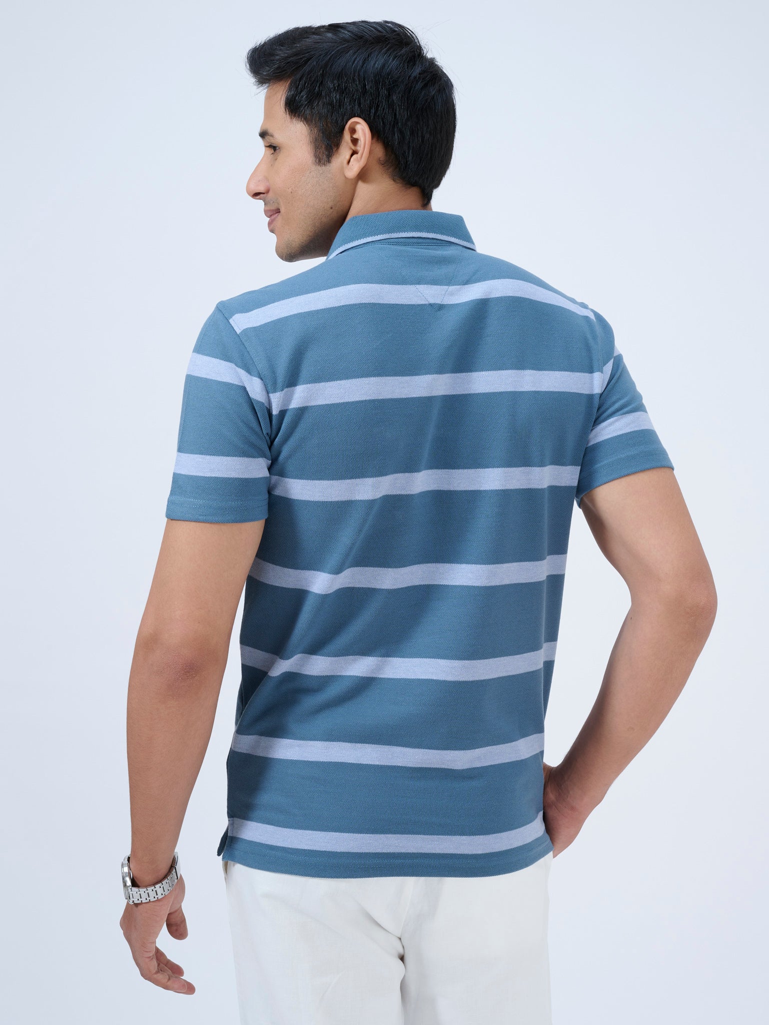 Ocean Blue Striped Polo T-Shirt