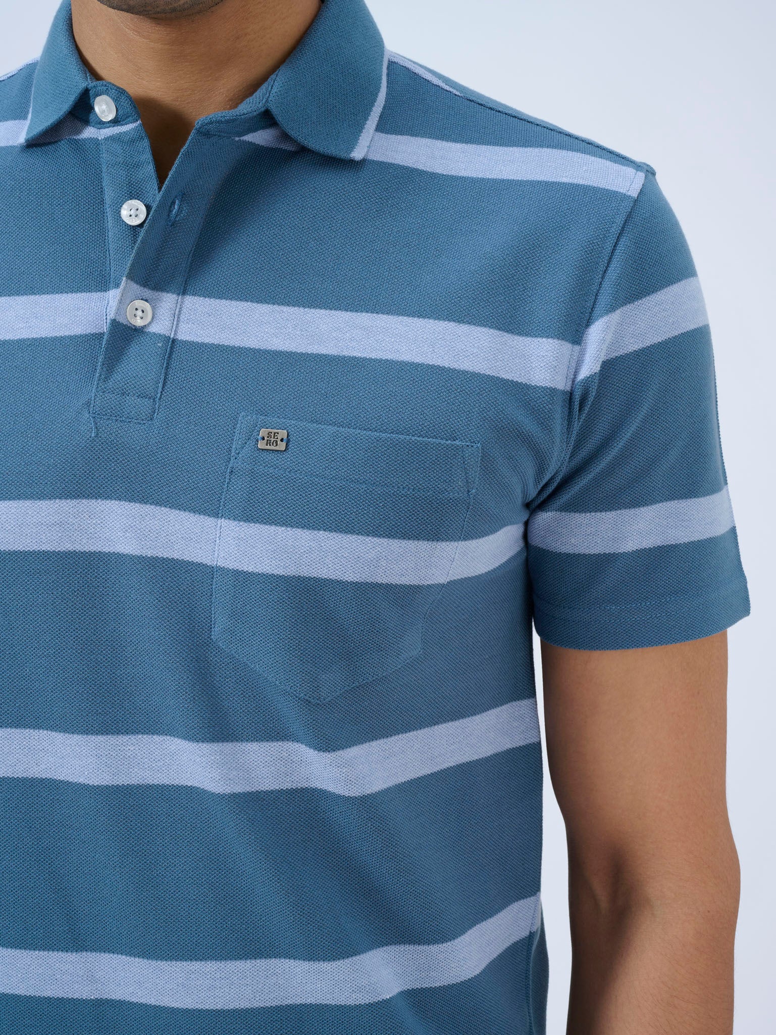 Ocean Blue Striped Polo T-Shirt