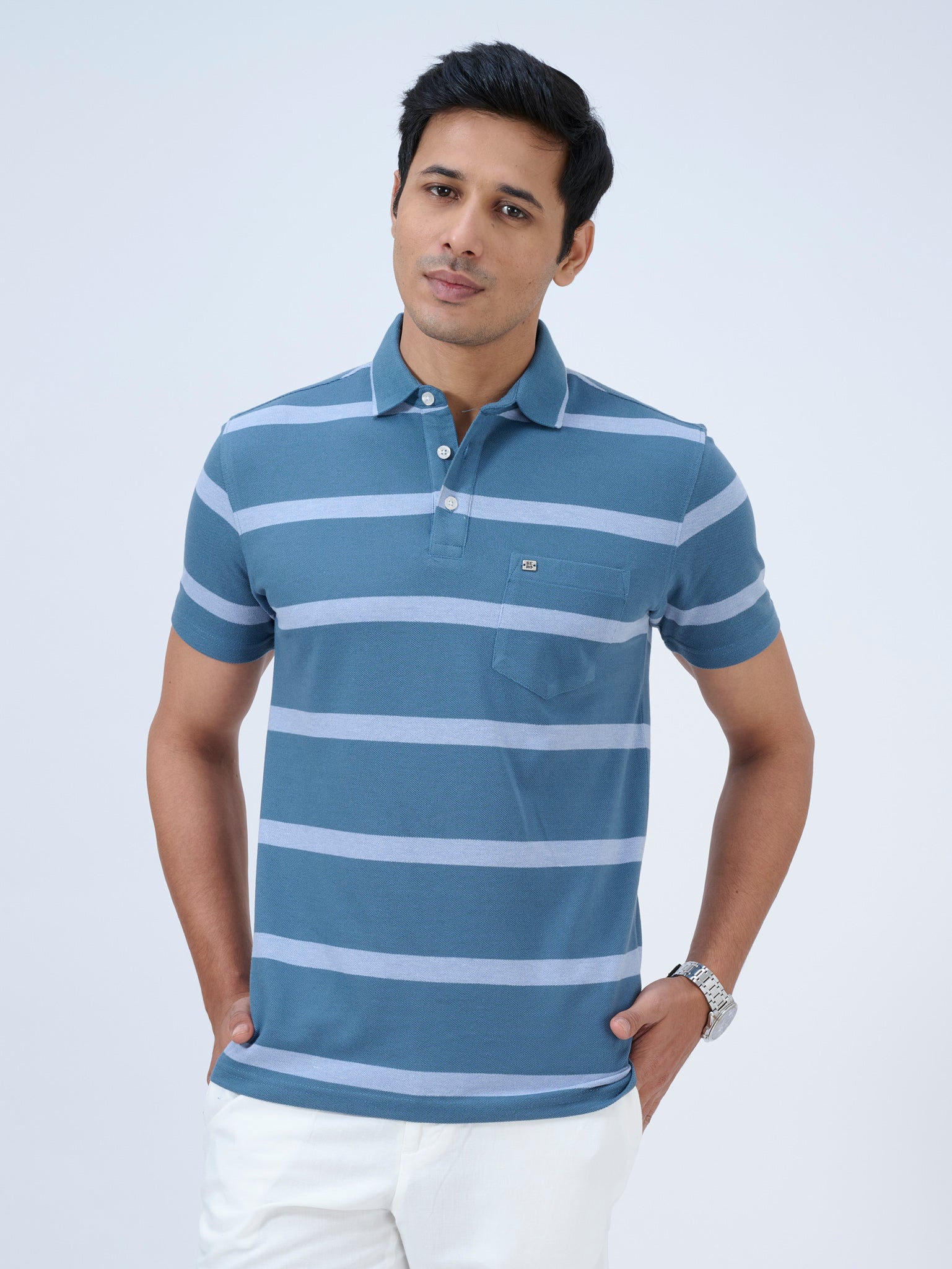 Ocean Blue Striped Polo T-Shirt