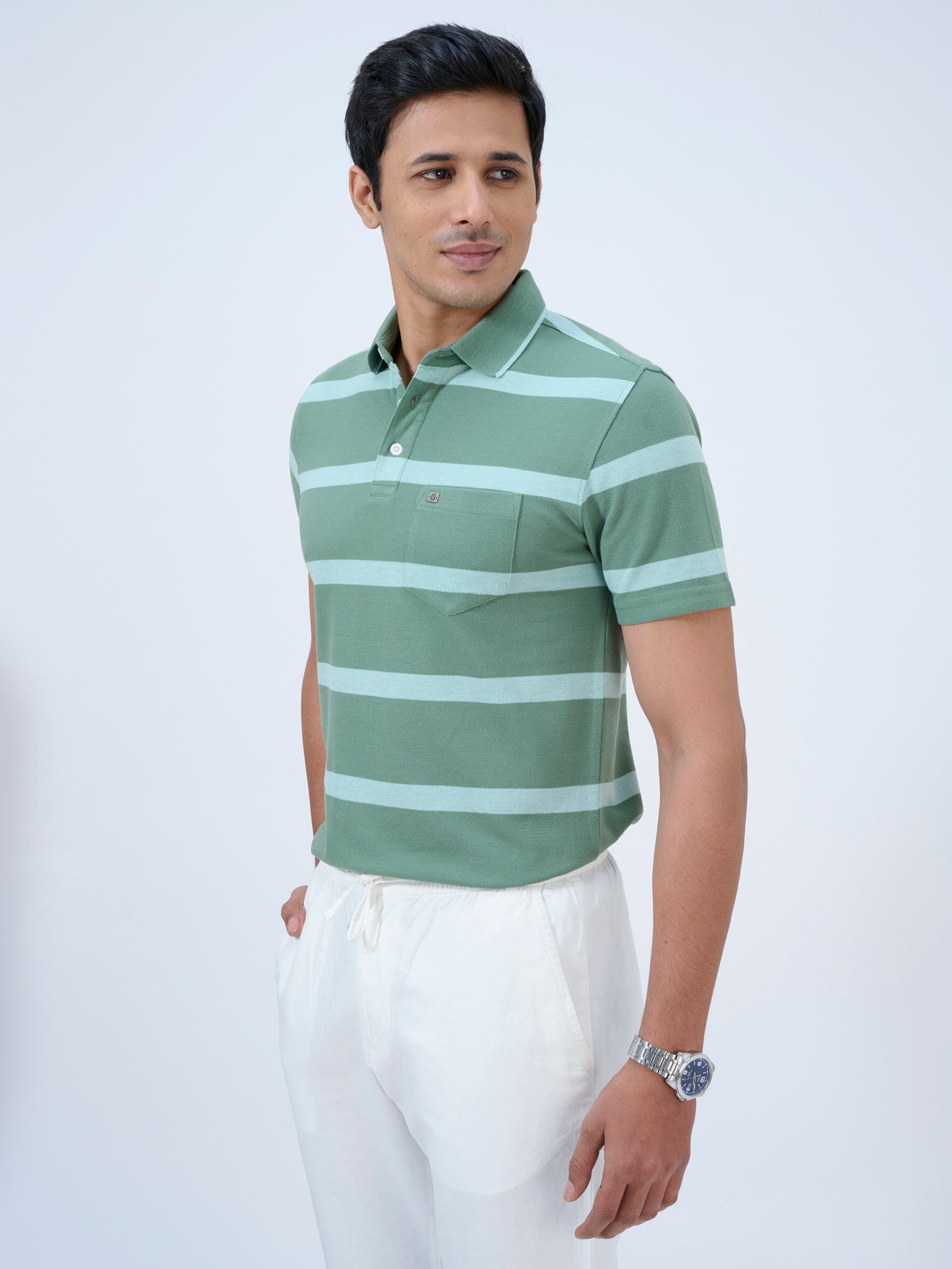 Warm Mint Striped Polo T-Shirt