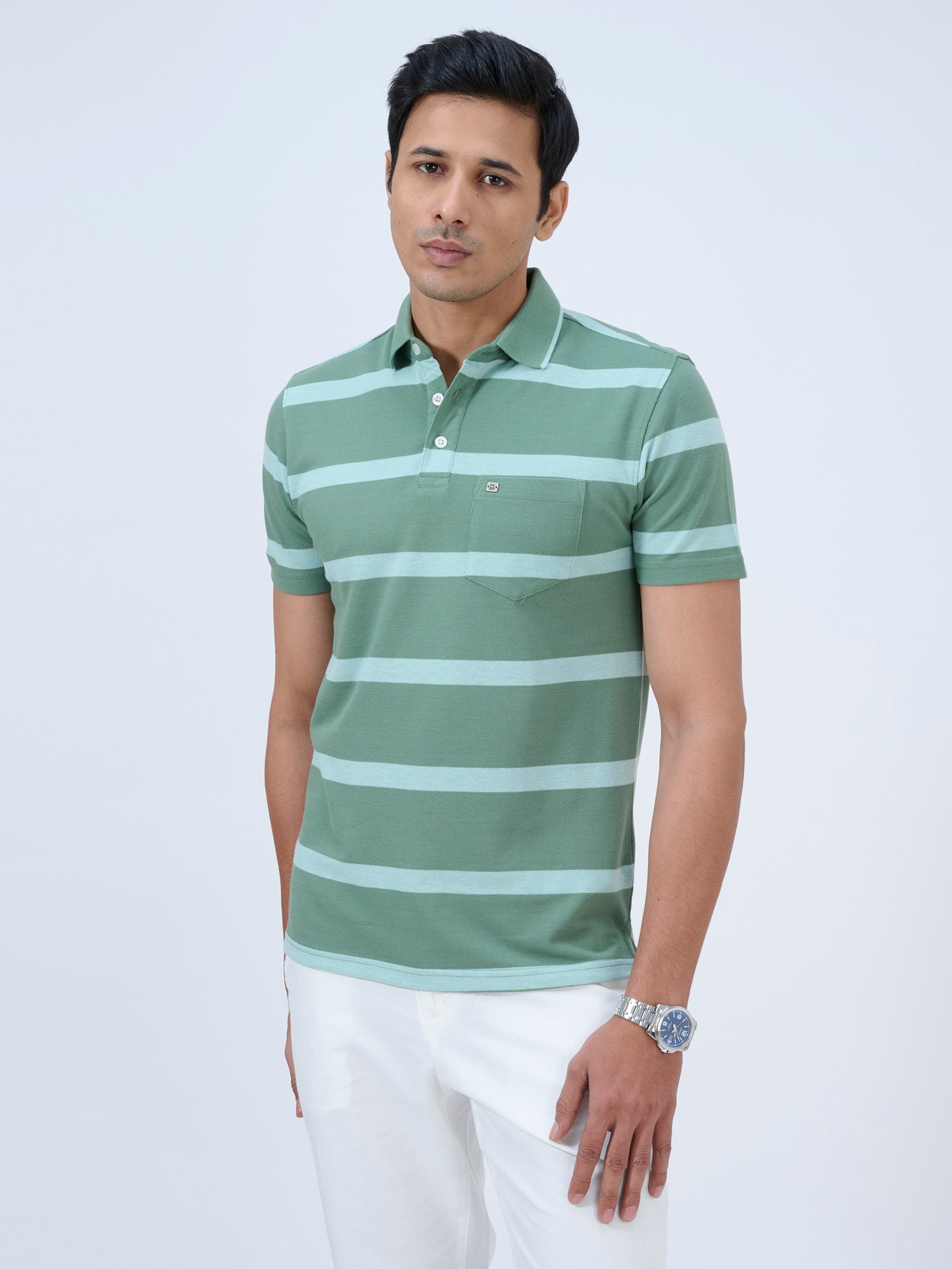 Warm Mint Striped Polo T-Shirt