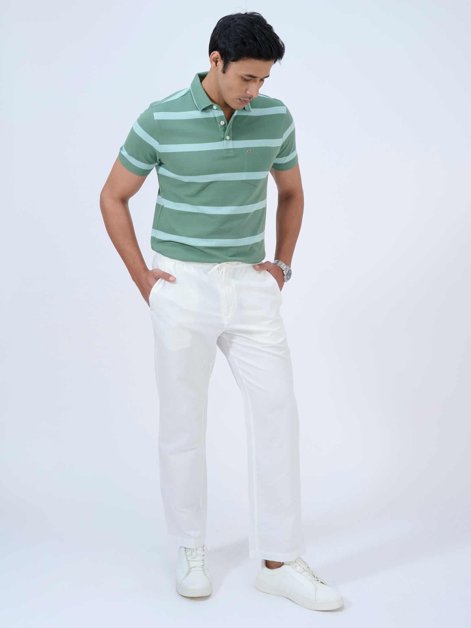 Warm Mint Striped Polo T-Shirt