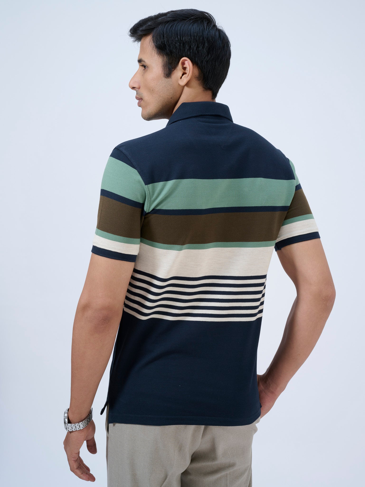 Neon Navy Striped Polo T-Shirt
