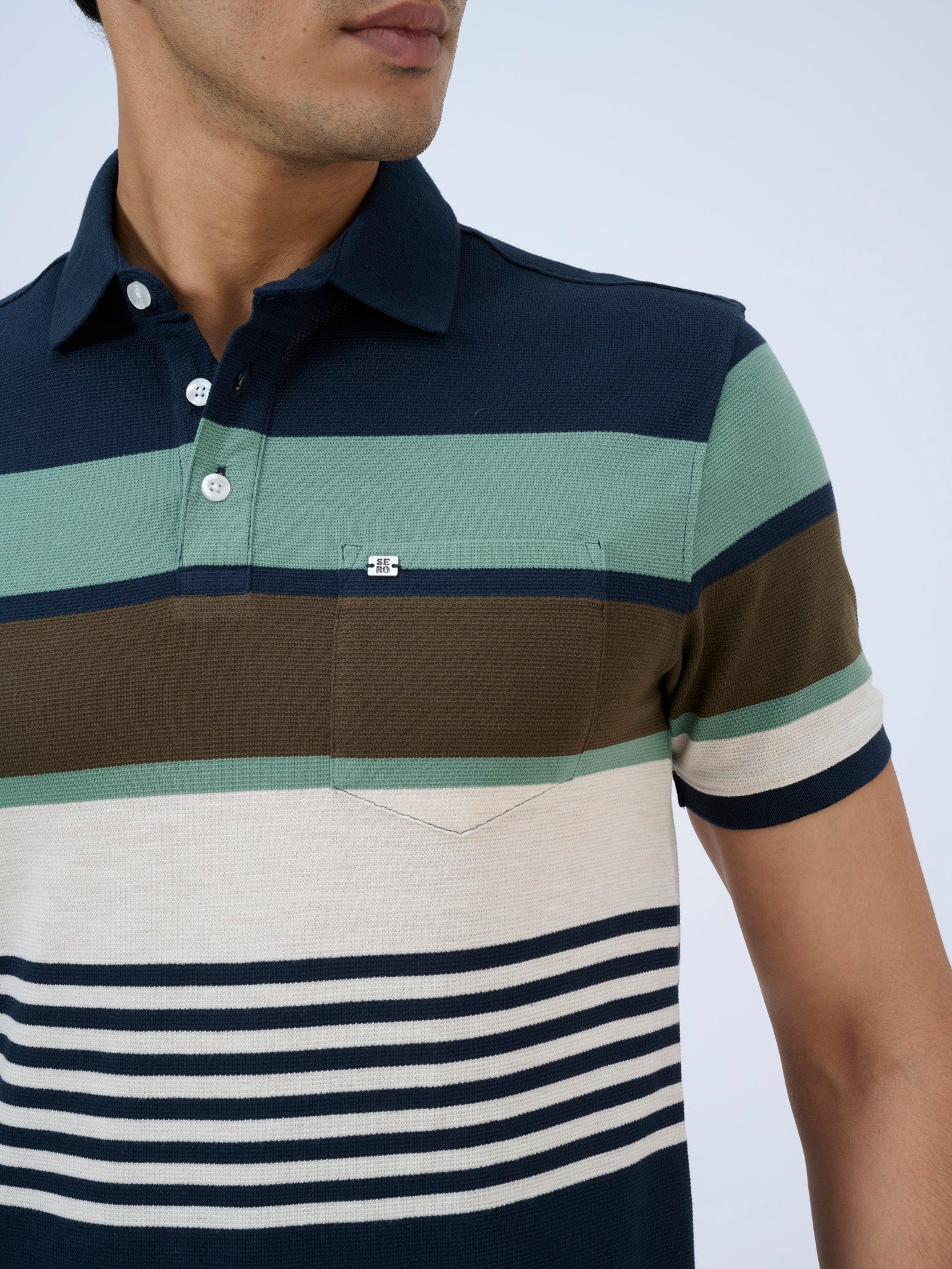 Neon Navy Striped Polo T-Shirt