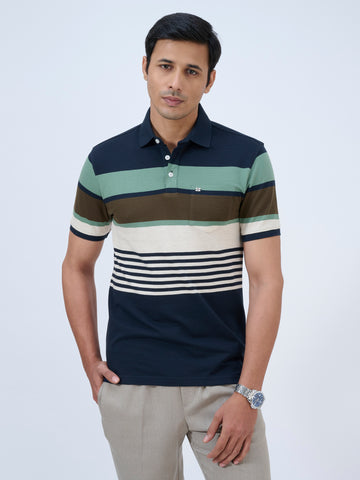 Neon Navy Striped Polo T-Shirt