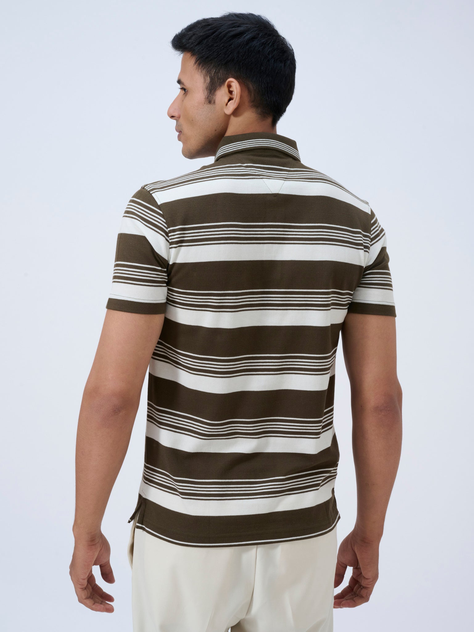 Dark Olive Striped Polo