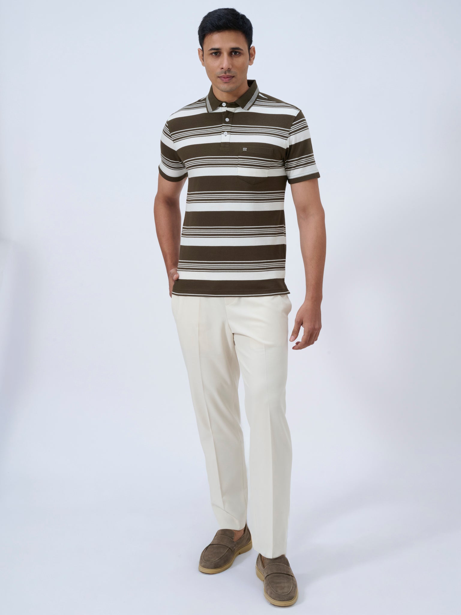 Dark Olive Striped Polo
