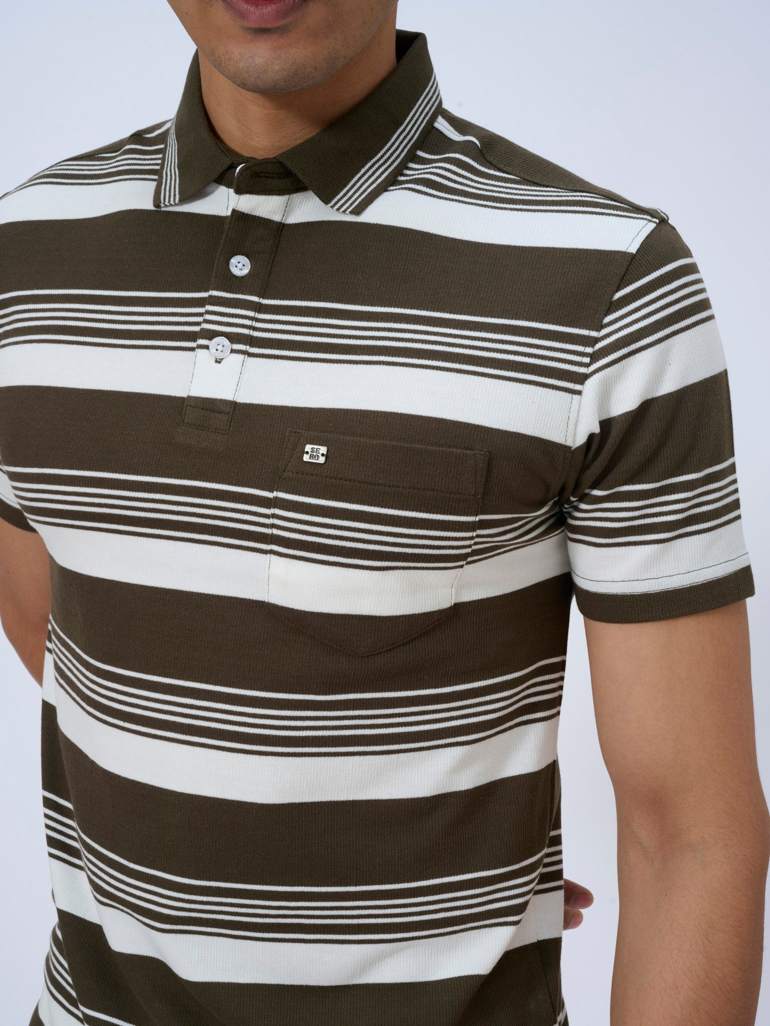 Dark Olive Striped Polo