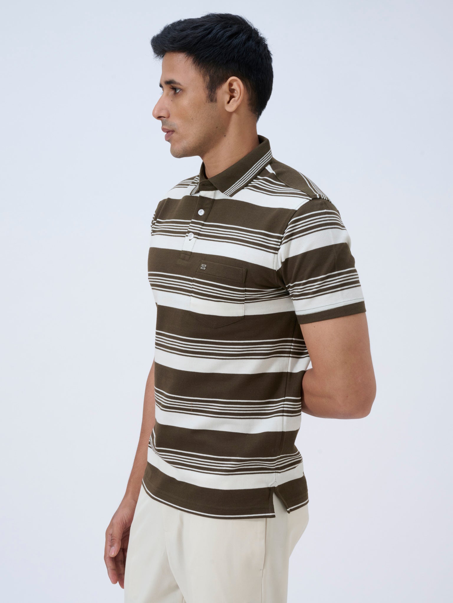 Dark Olive Striped Polo