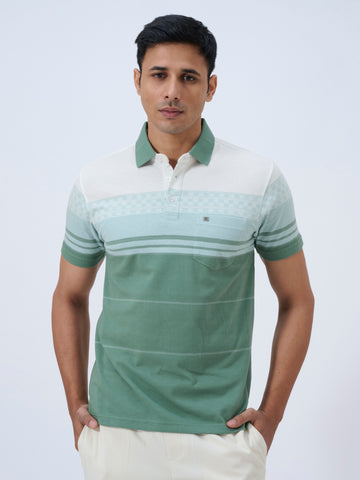 Topaz Green Colour Block Polo