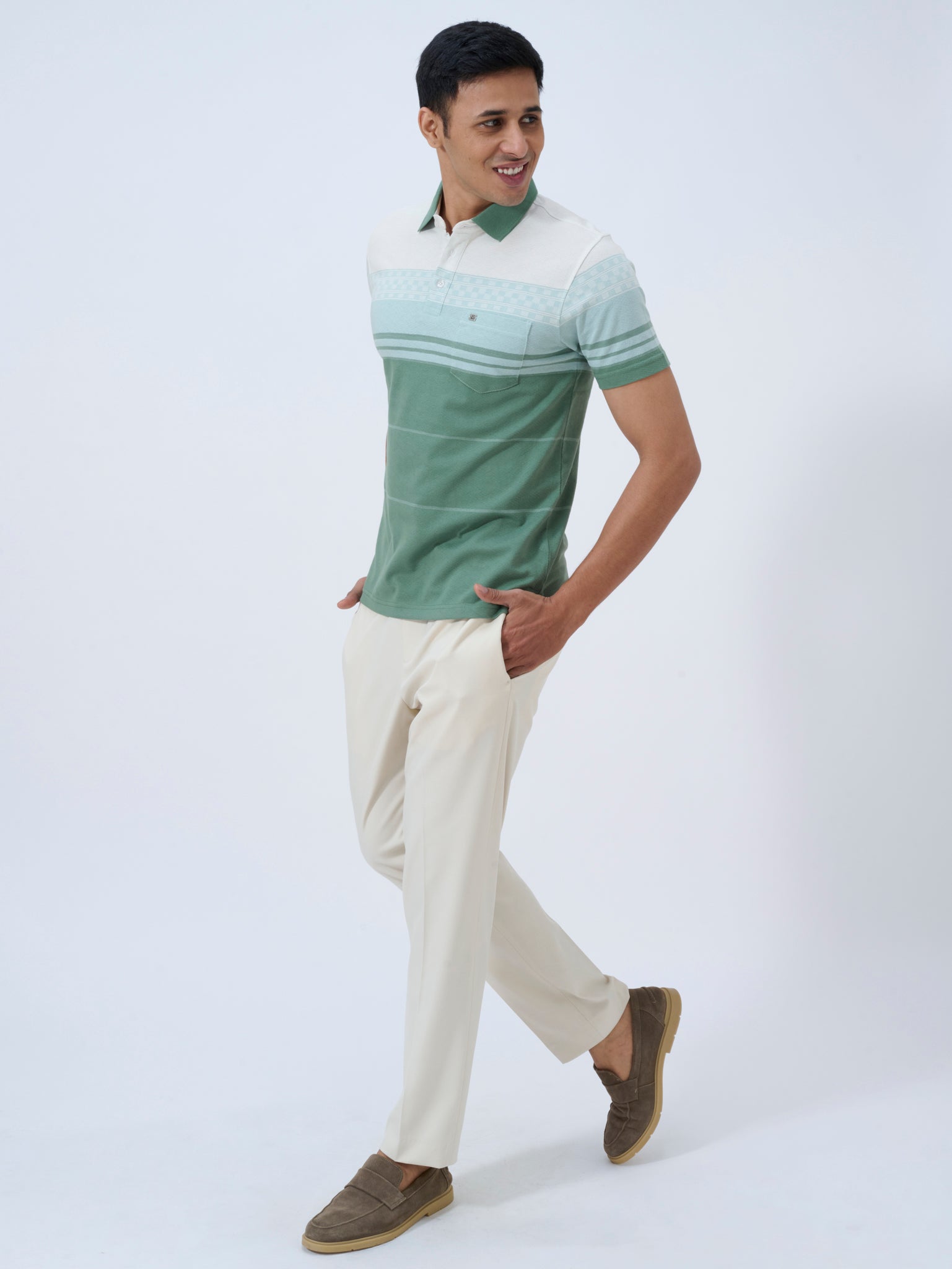 Topaz Green Colour Block Polo