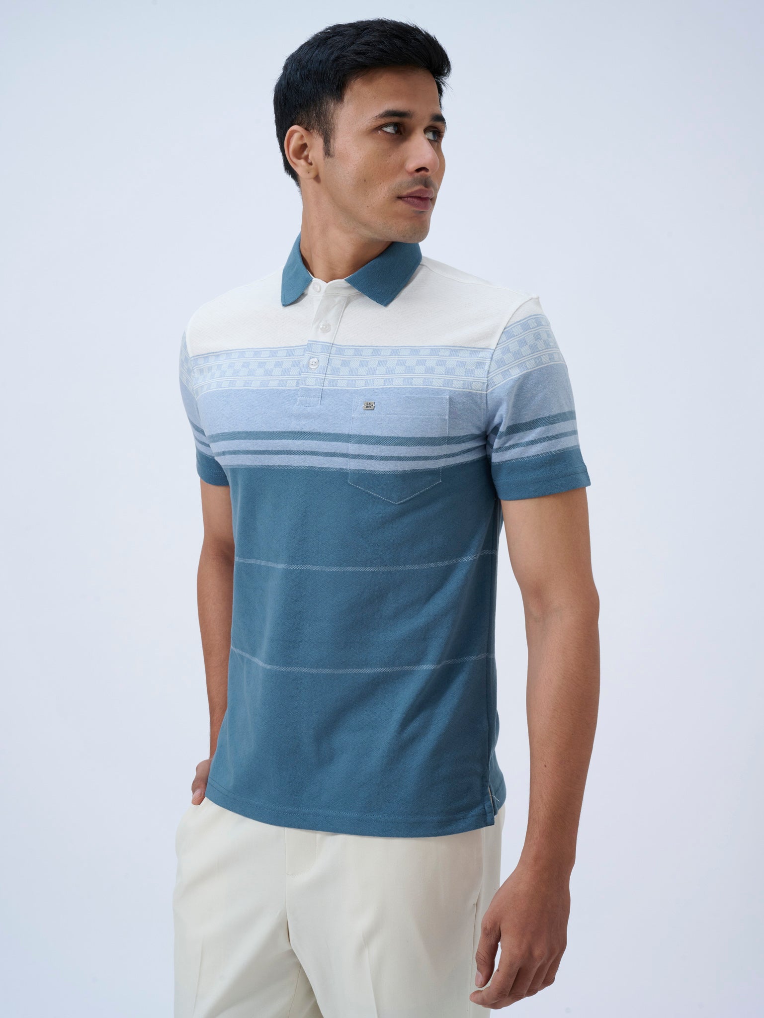 Dusty Blue Colour Block Polo