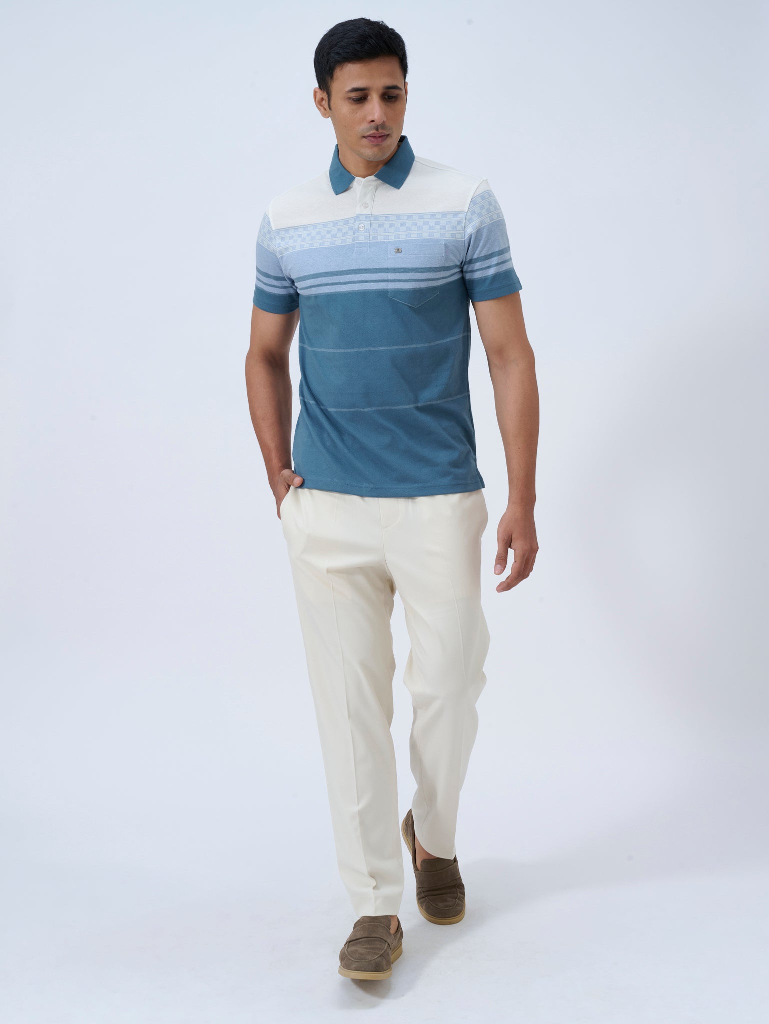 Dusty Blue Colour Block Polo