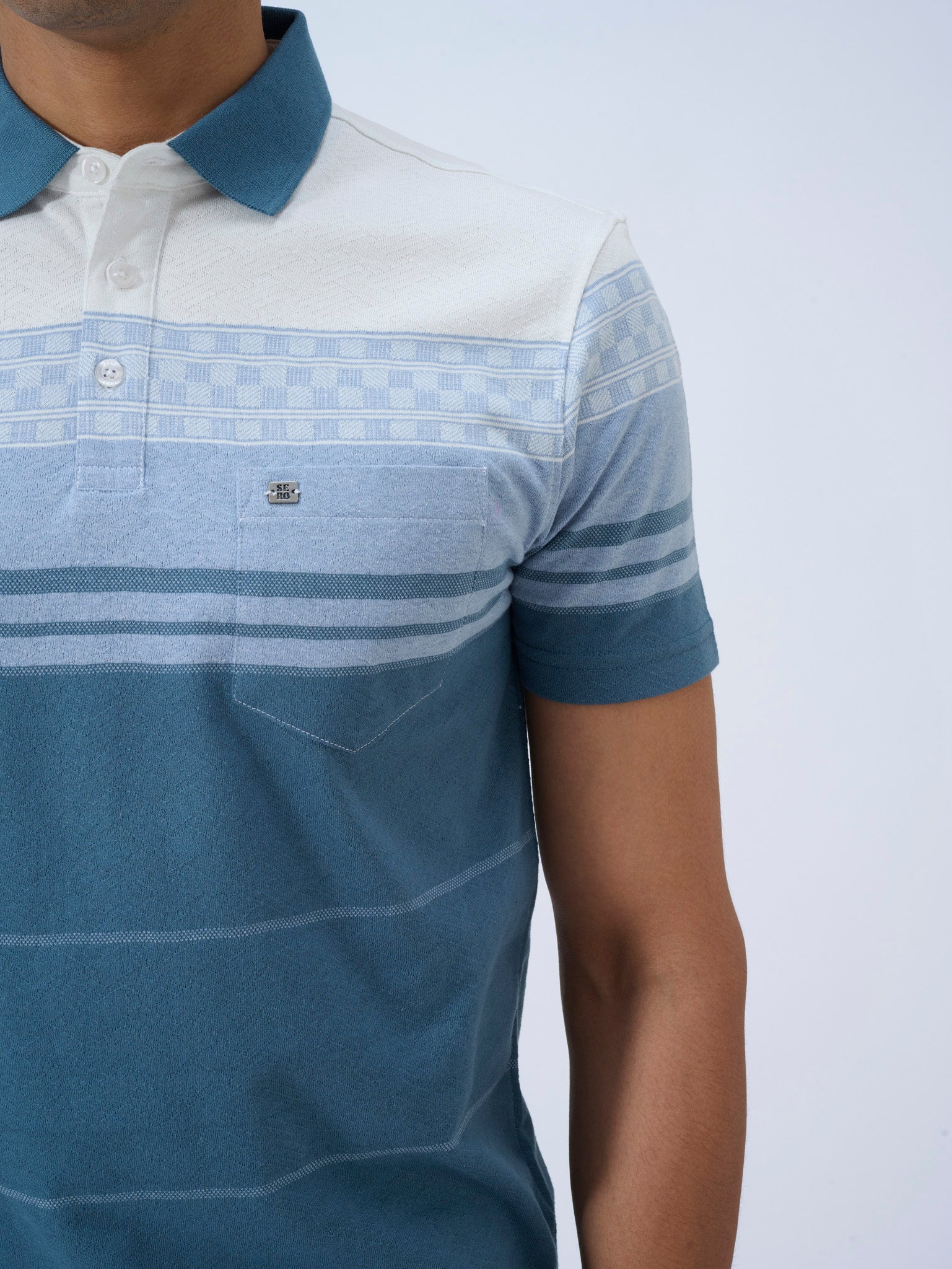 Dusty Blue Colour Block Polo