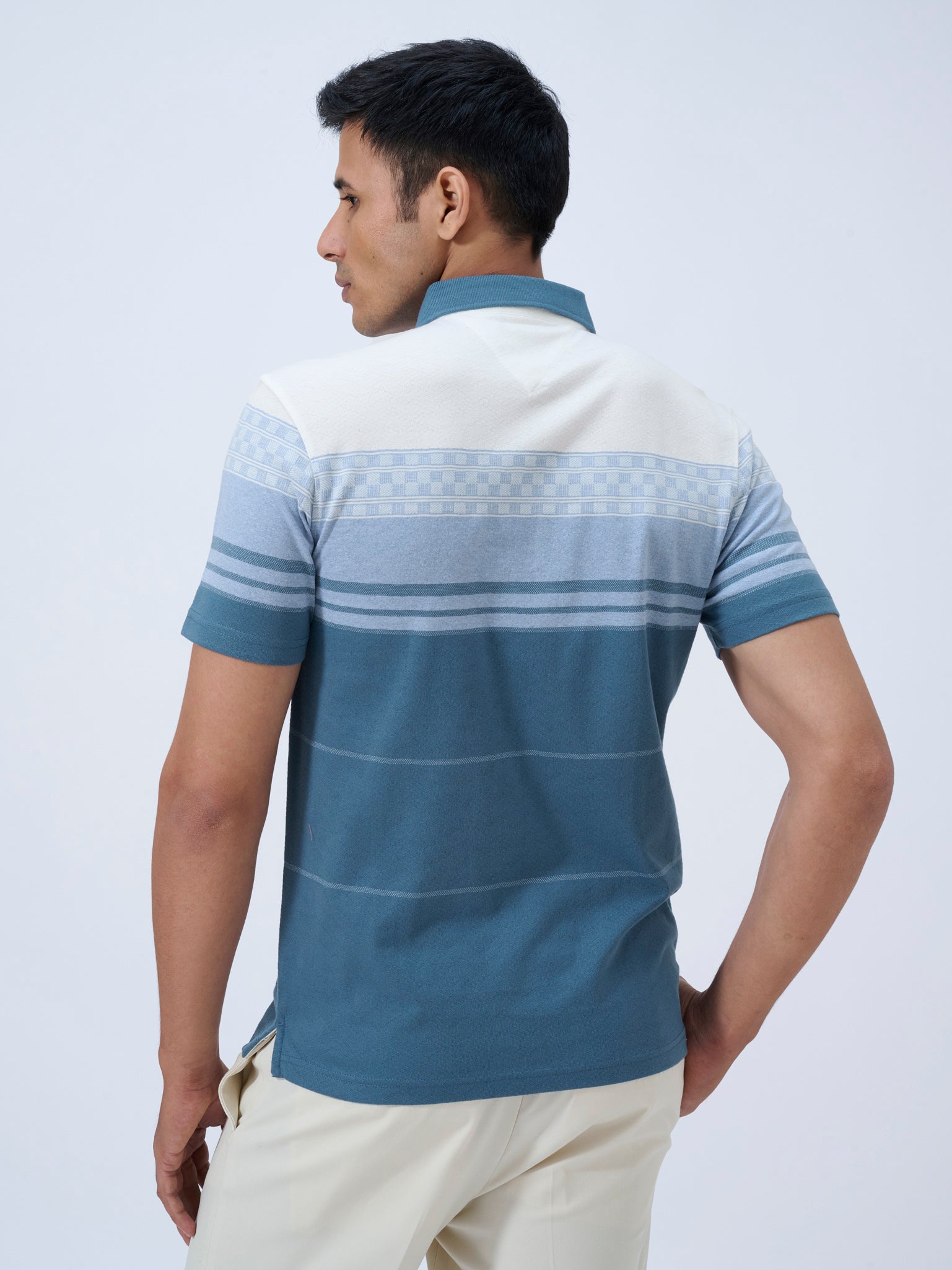Dusty Blue Colour Block Polo
