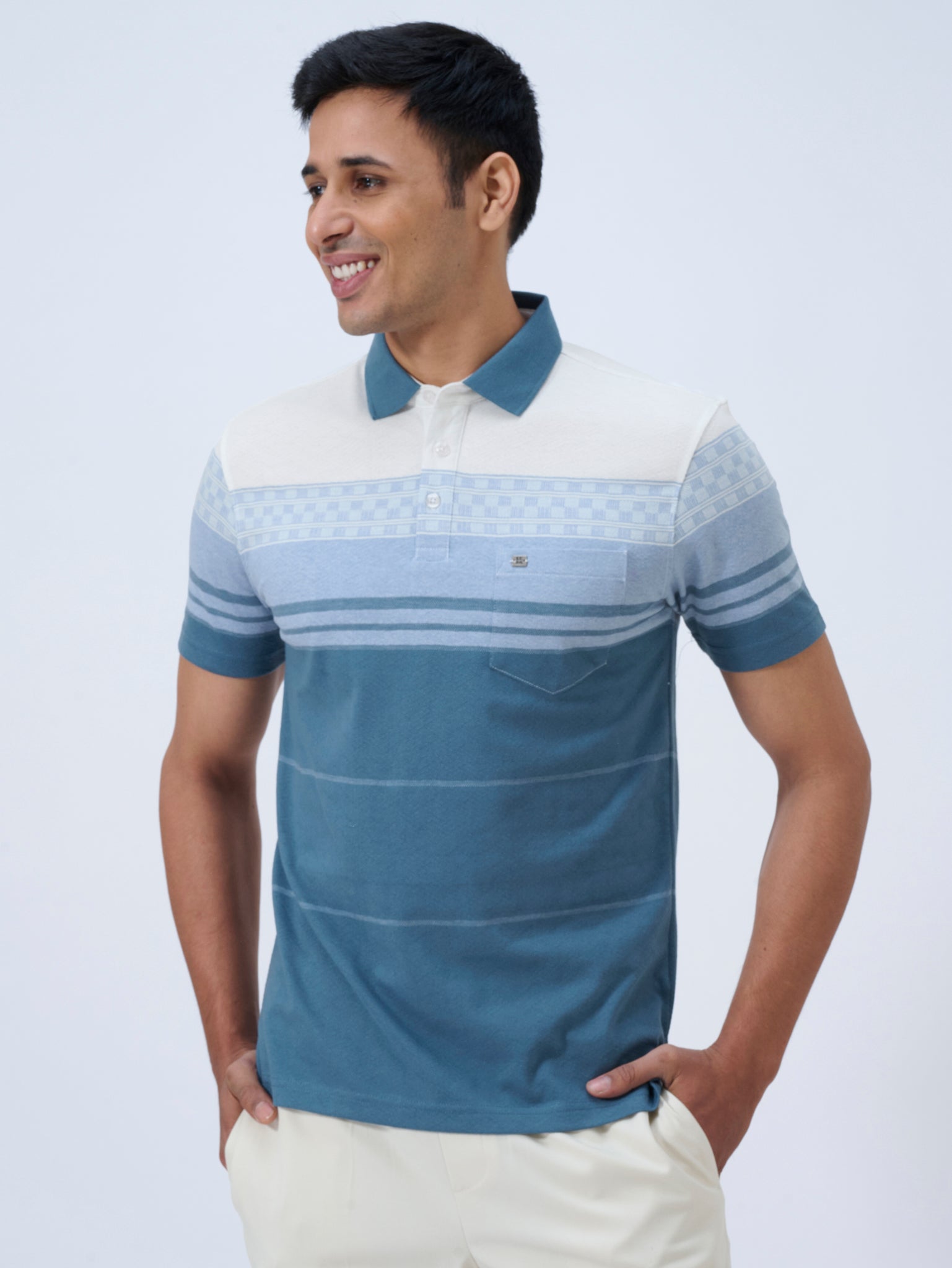 Dusty Blue Colour Block Polo