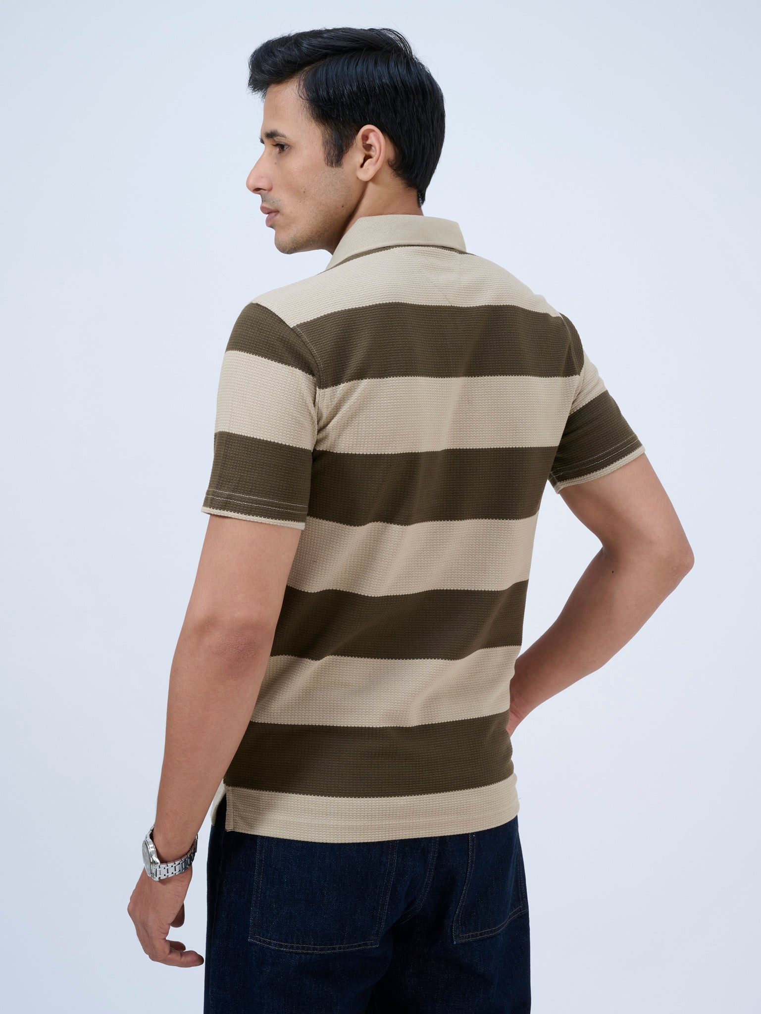 Spanish Olive Striped Polo T-Shirt