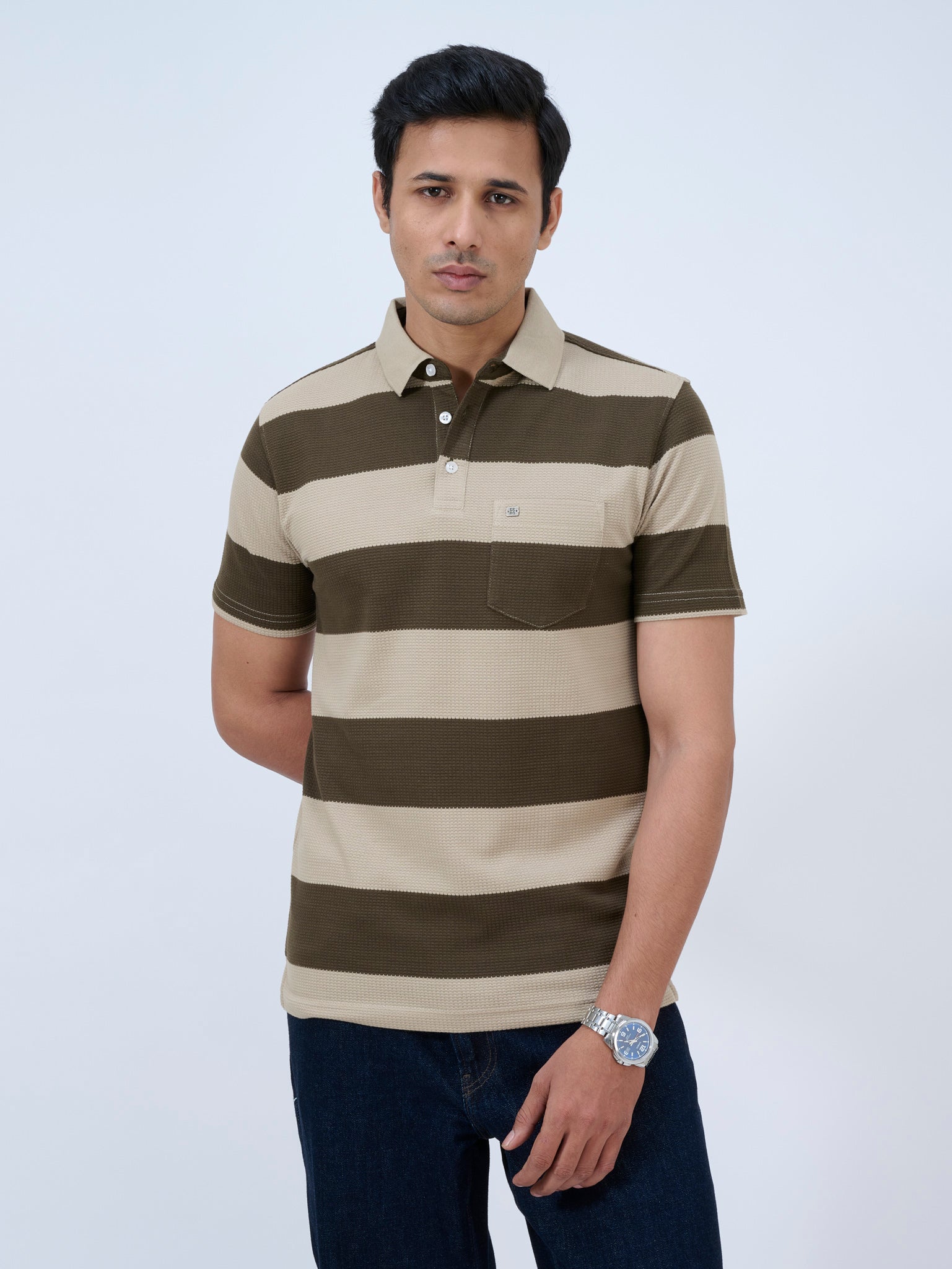 Spanish Olive Striped Polo T-Shirt
