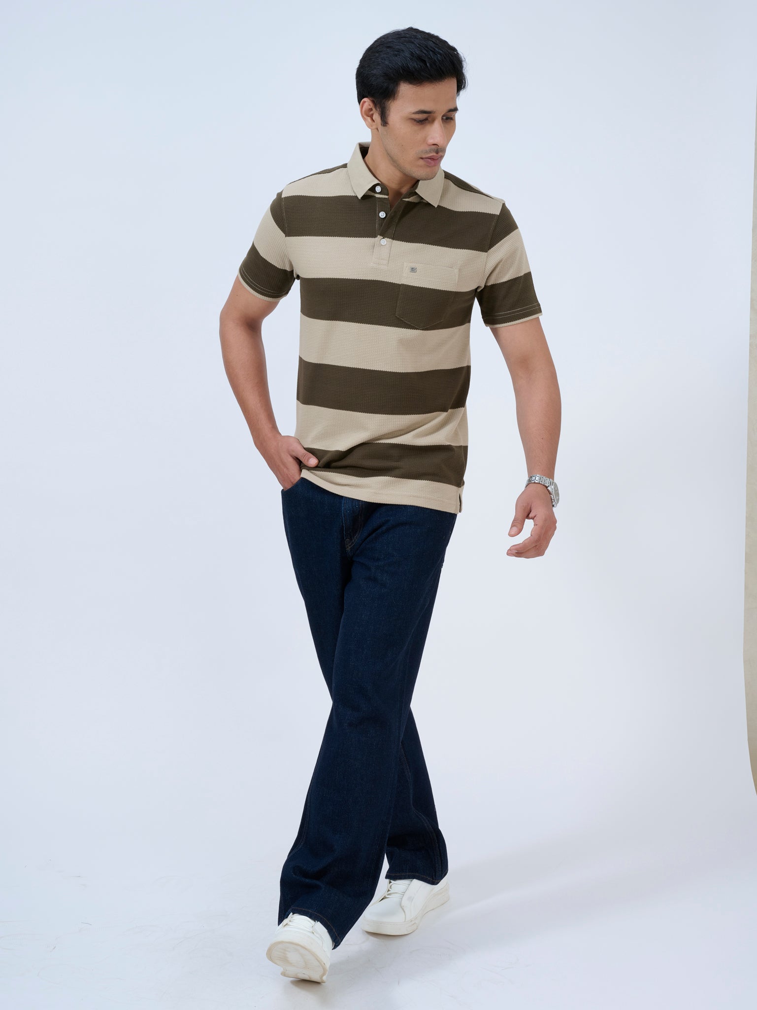 Spanish Olive Striped Polo T-Shirt