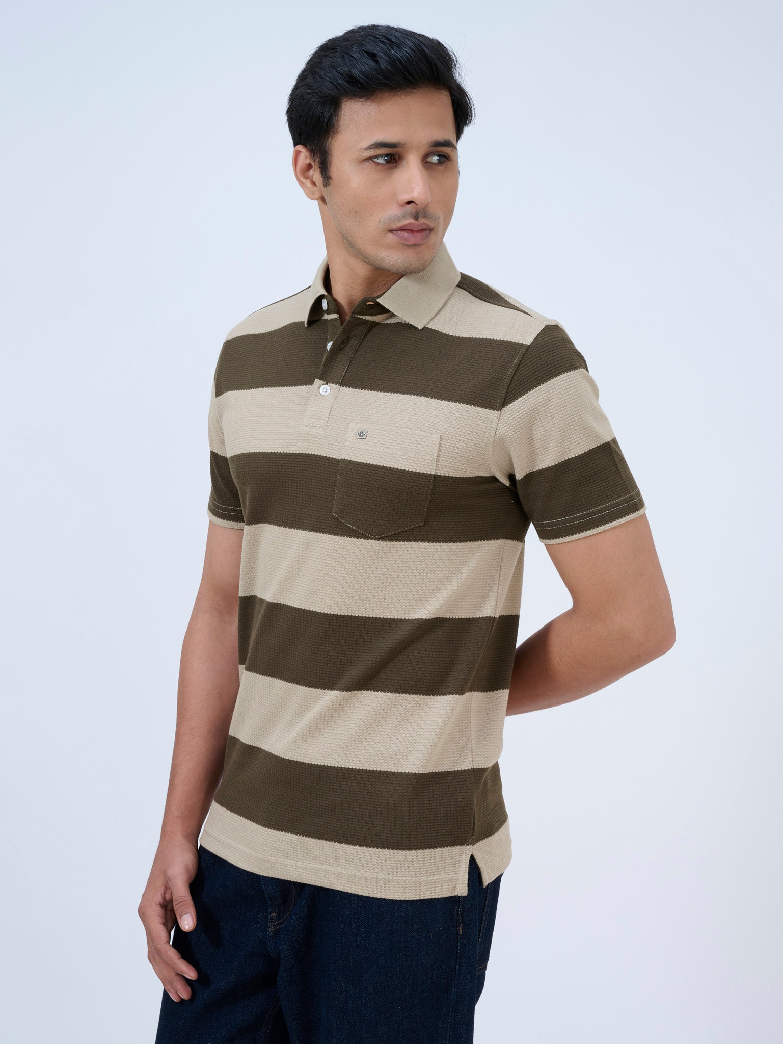 Spanish Olive Striped Polo T-Shirt