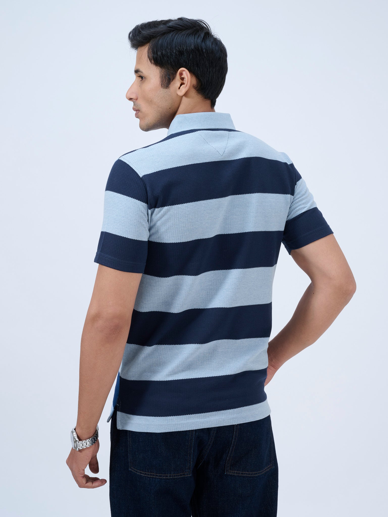 Cool Cerulean Striped Polo T-Shirt