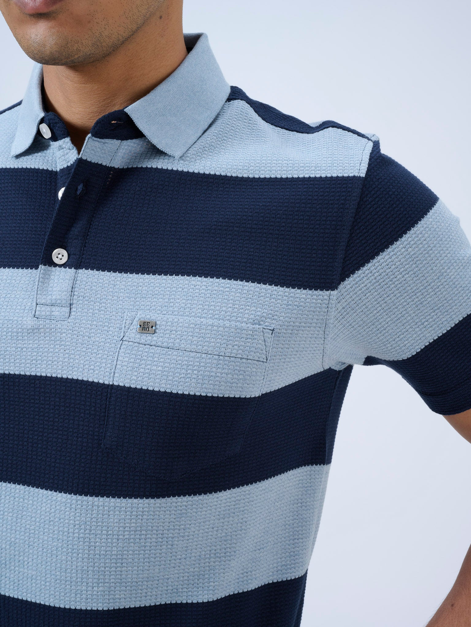 Cool Cerulean Striped Polo T-Shirt