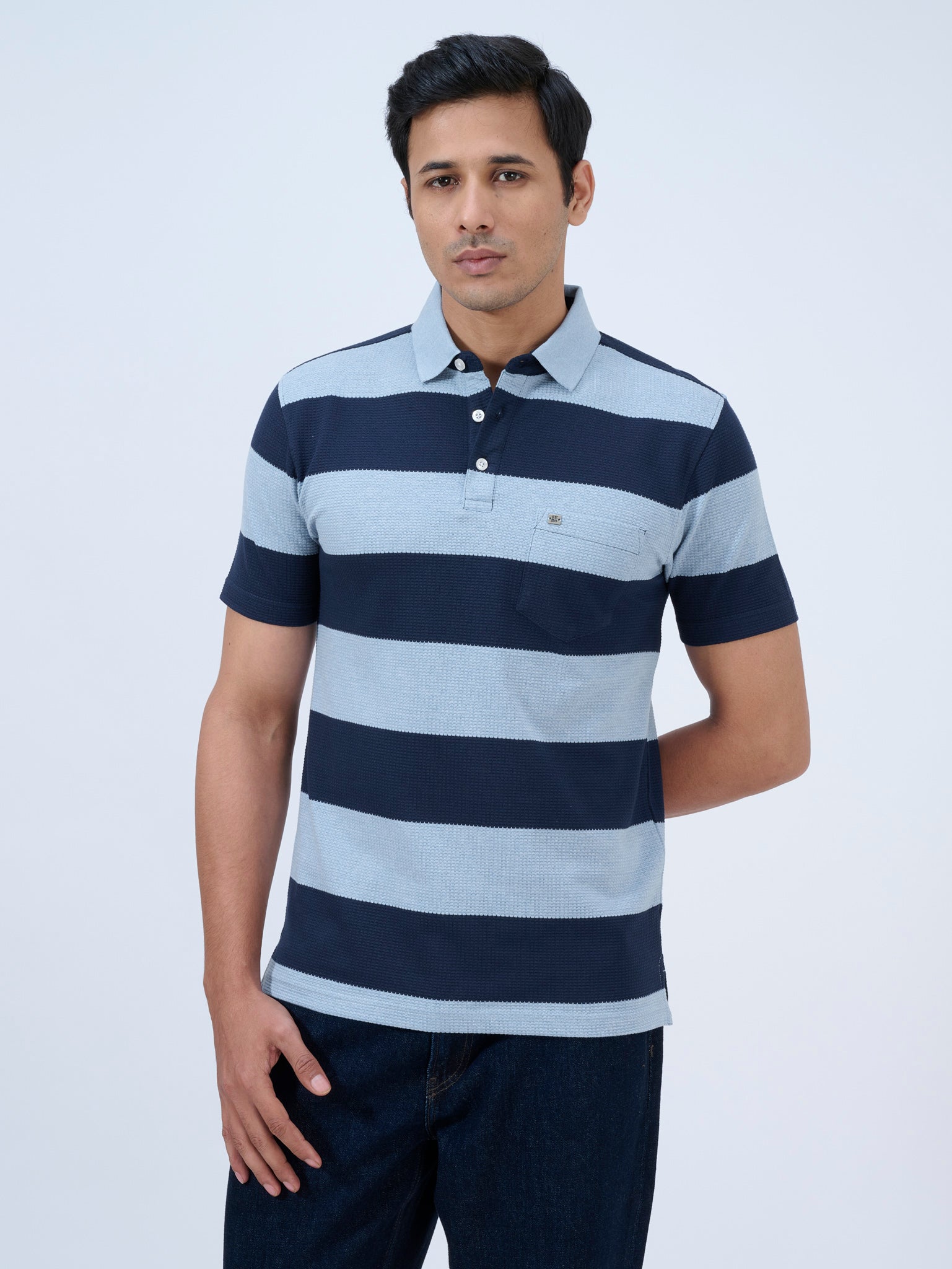 Cool Cerulean Striped Polo T-Shirt