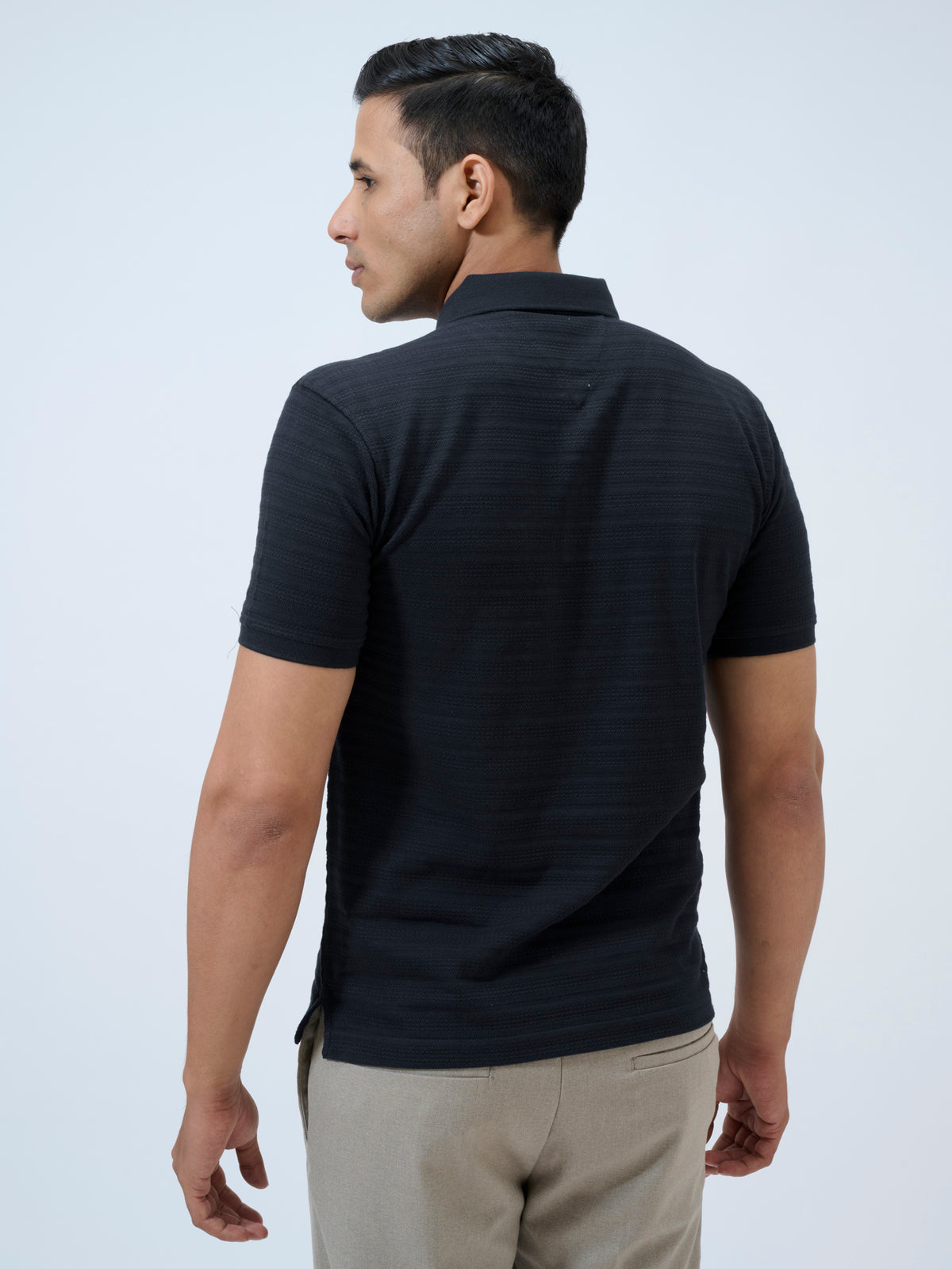 Black Textured Stripe Polo