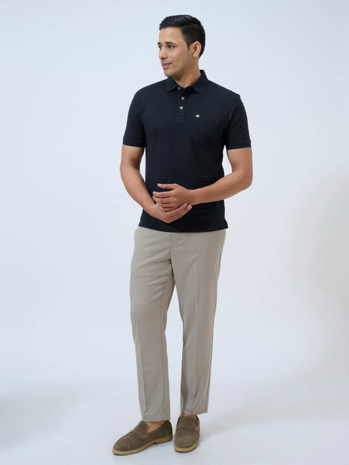 Black Textured Stripe Polo